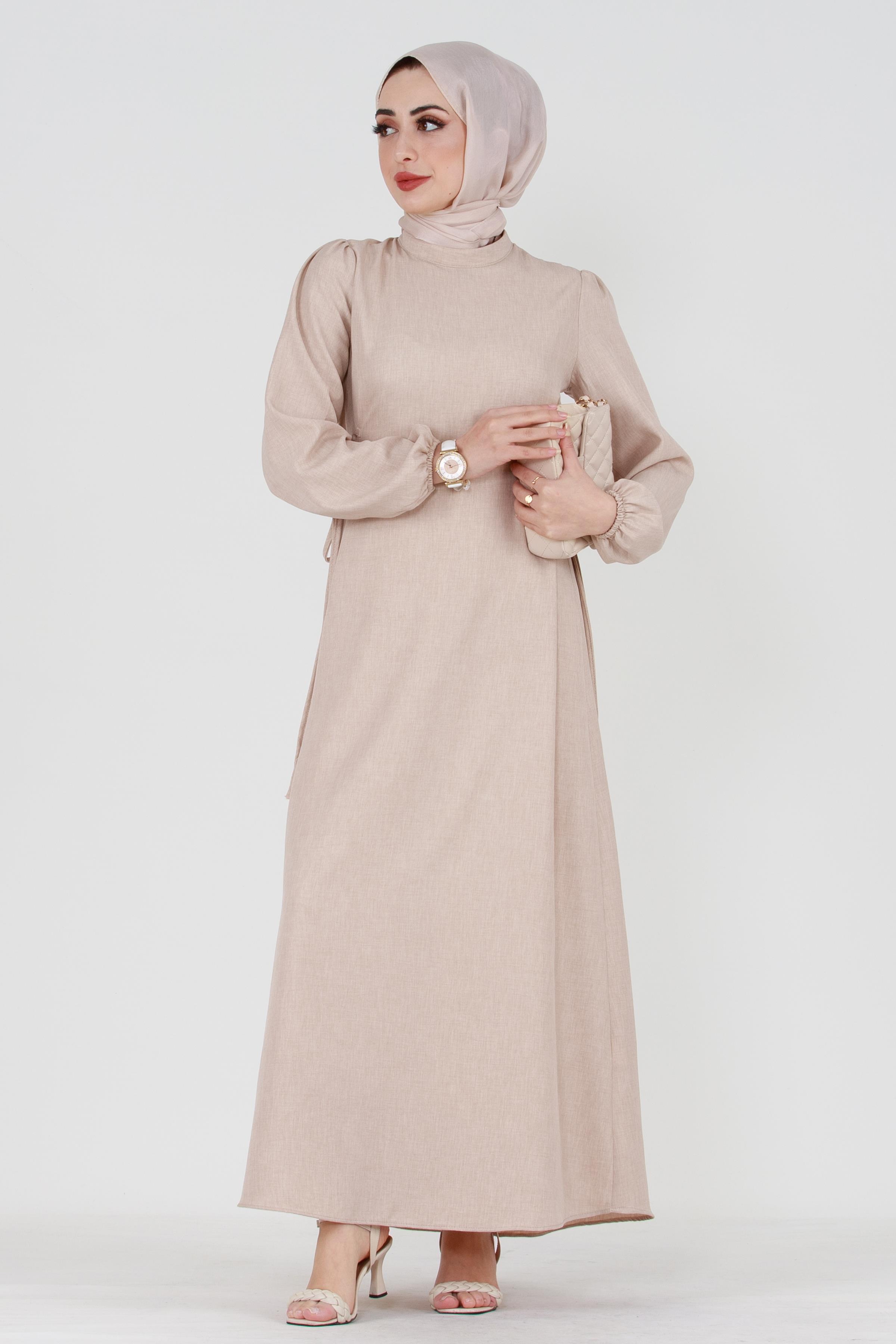 Laced Linen Dress - Beige