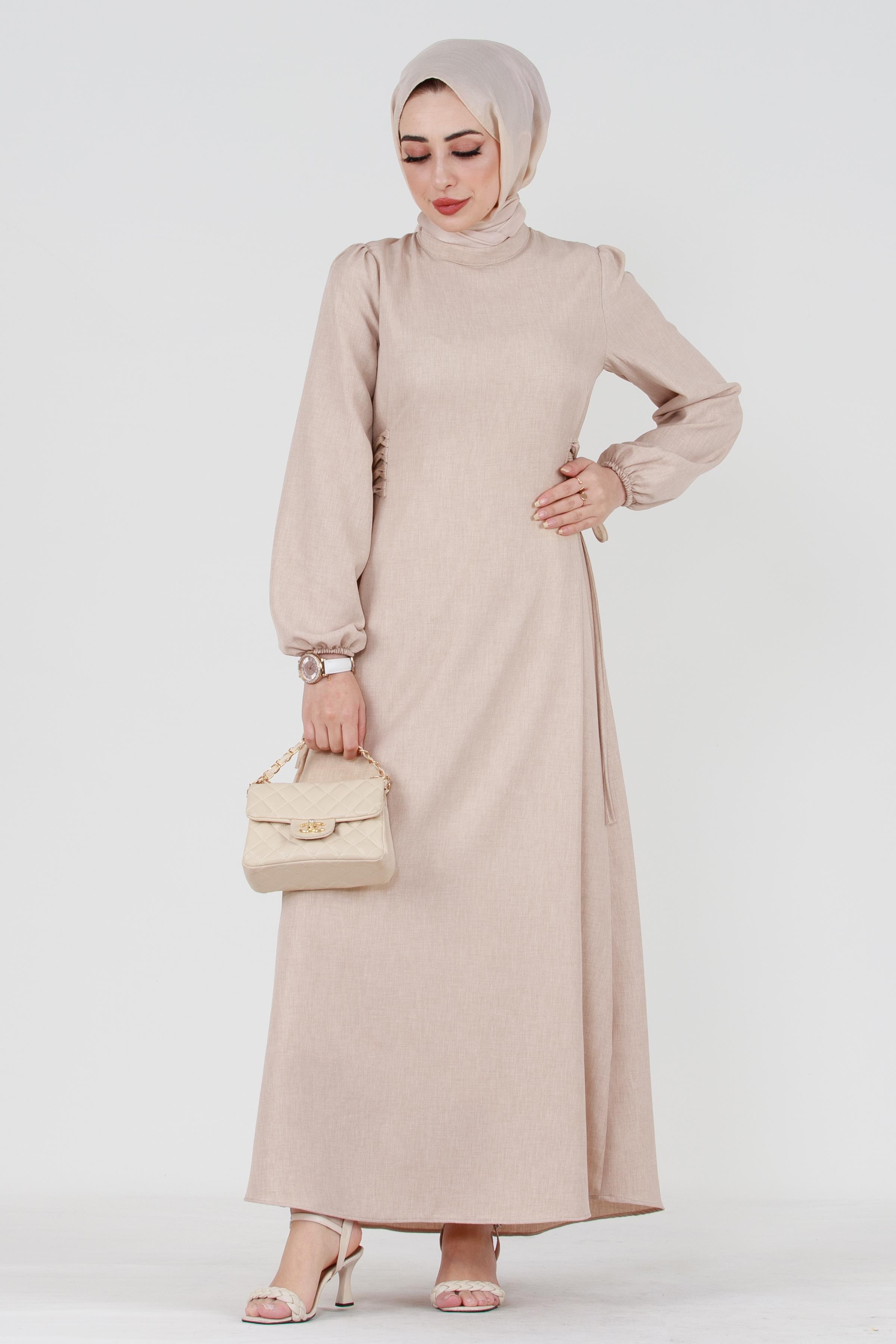 Laced Linen Dress - Beige