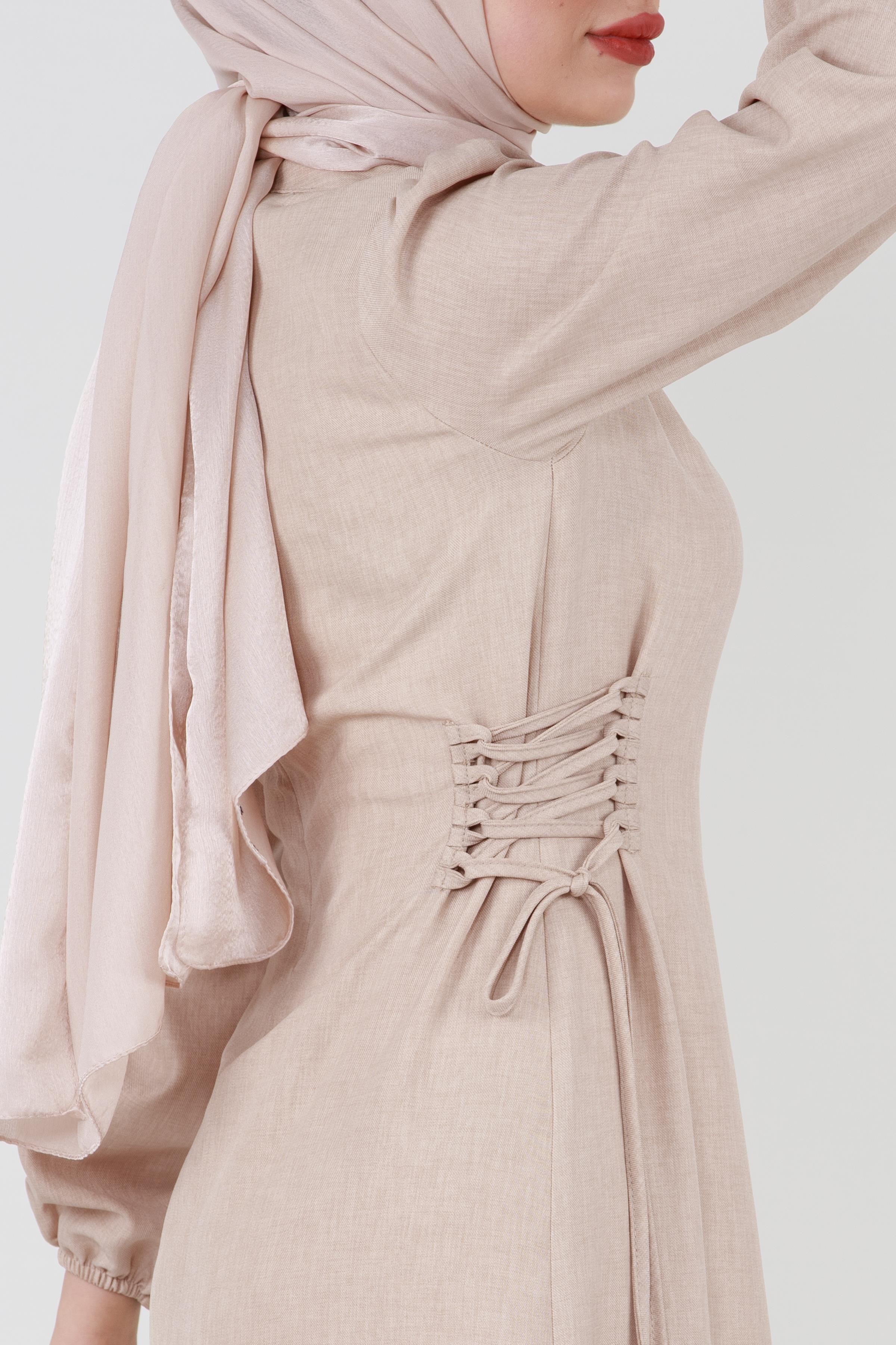 Laced Linen Dress - Beige