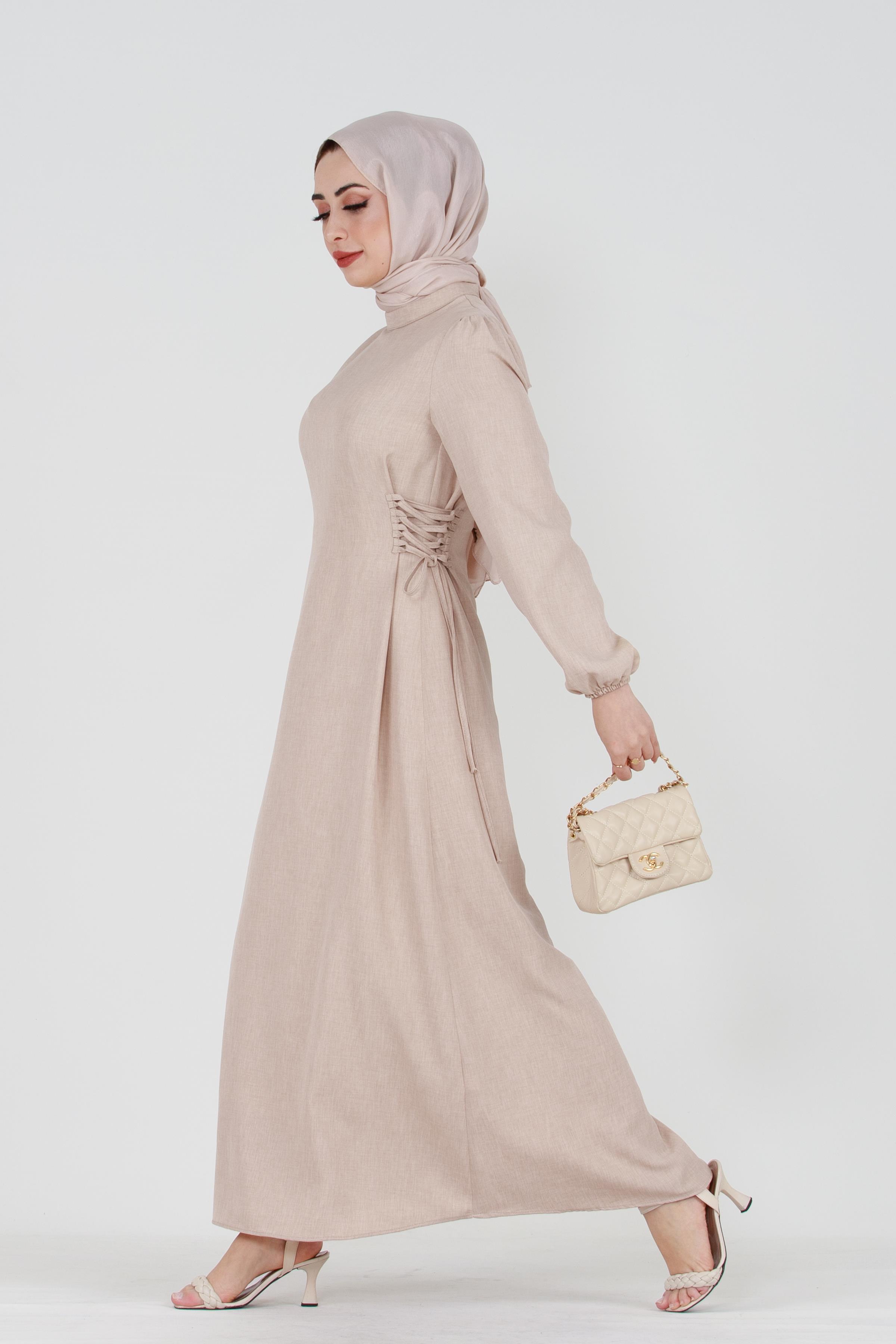 Laced Linen Dress - Beige