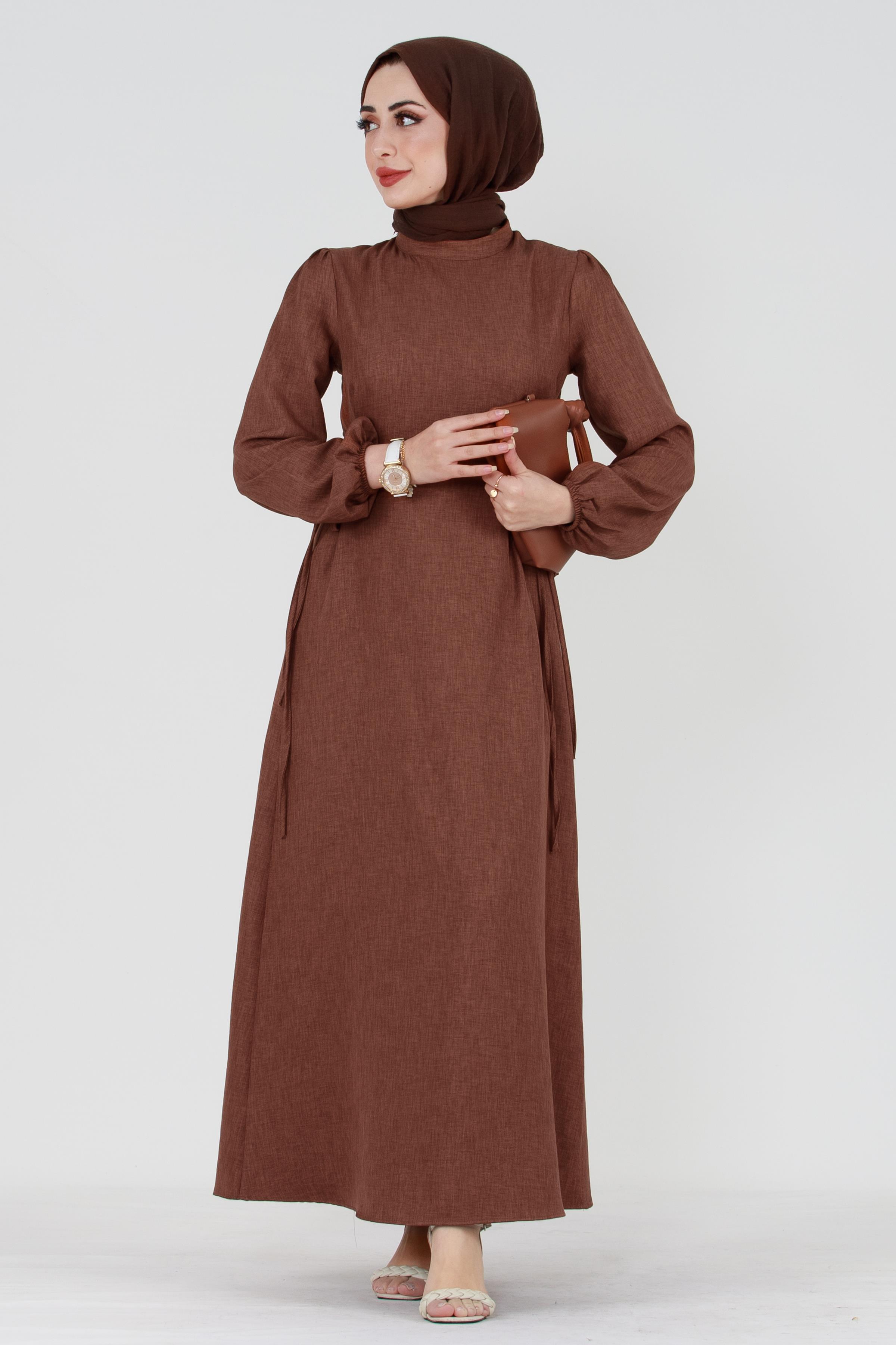 Laced Linen Dress - Brown