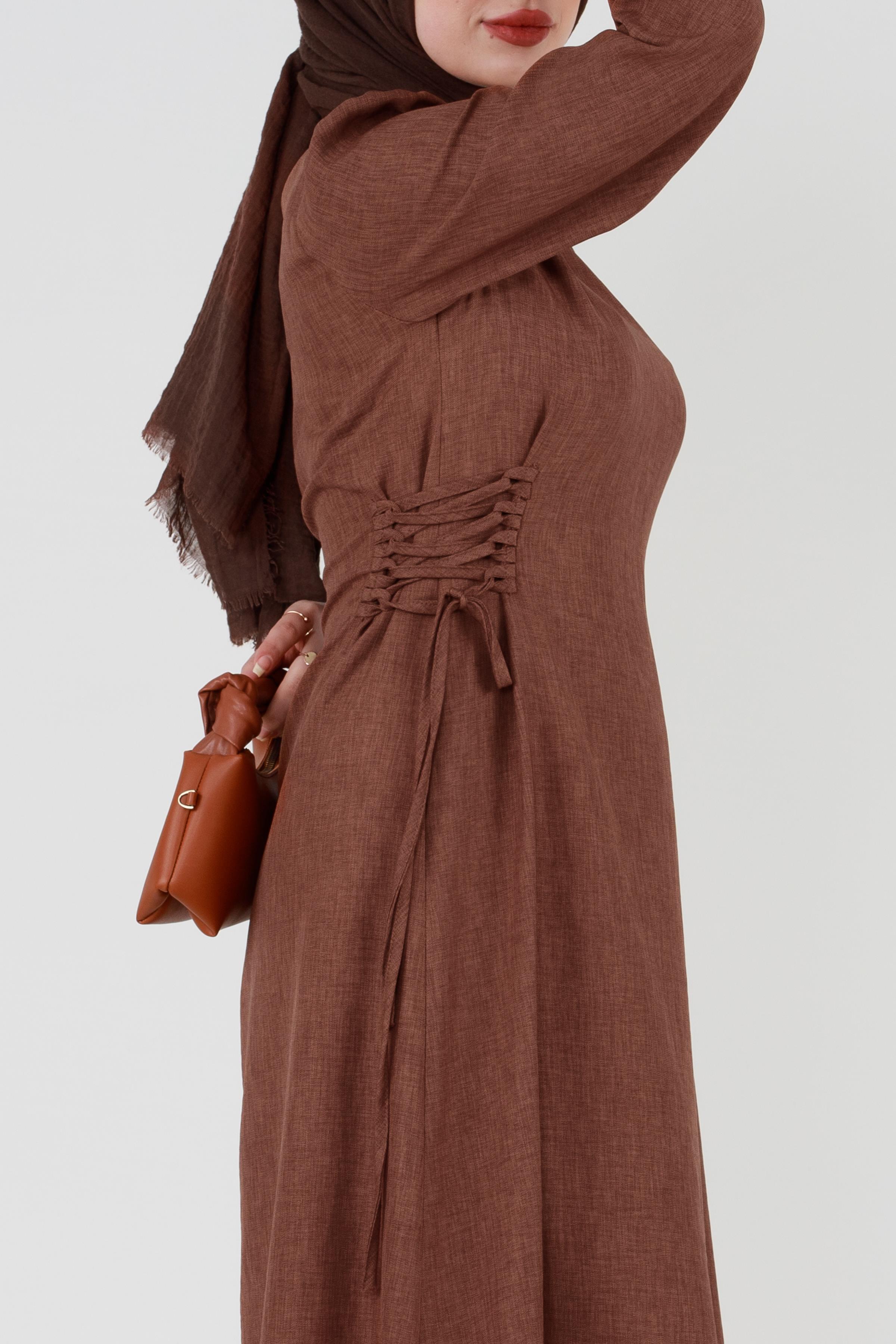 Laced Linen Dress - Brown