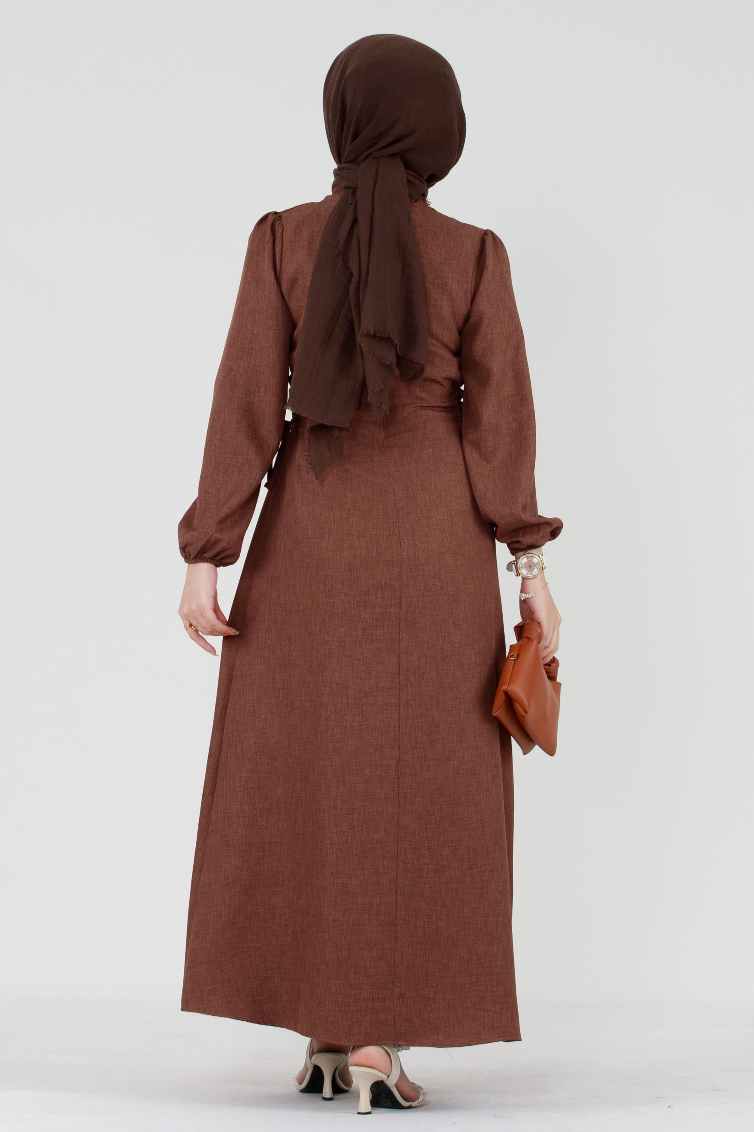 Laced Linen Dress - Brown