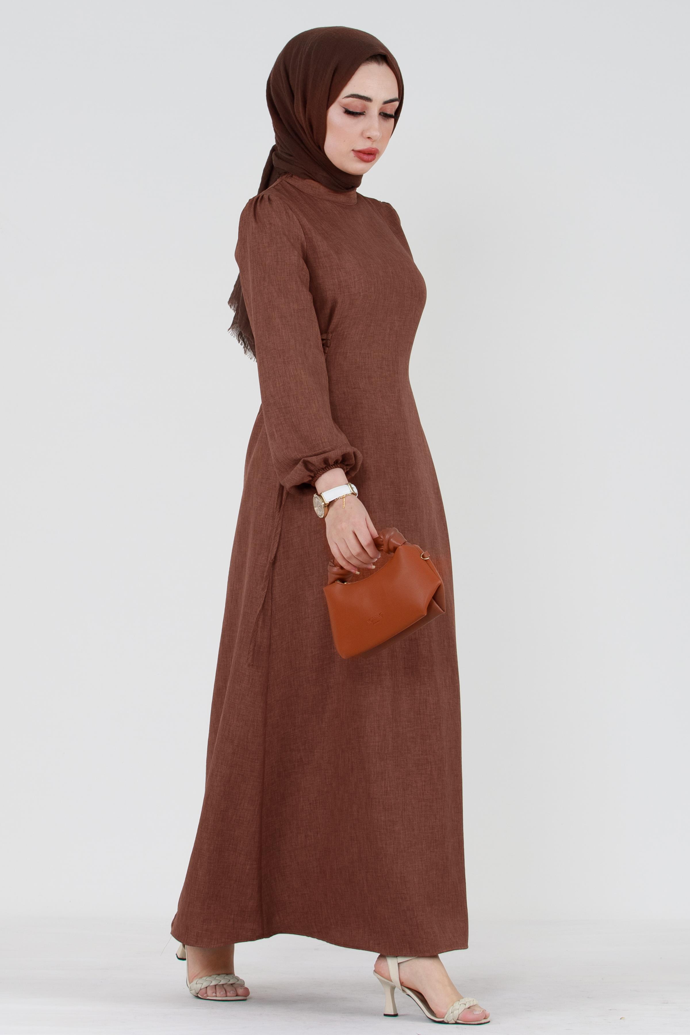 Laced Linen Dress - Brown
