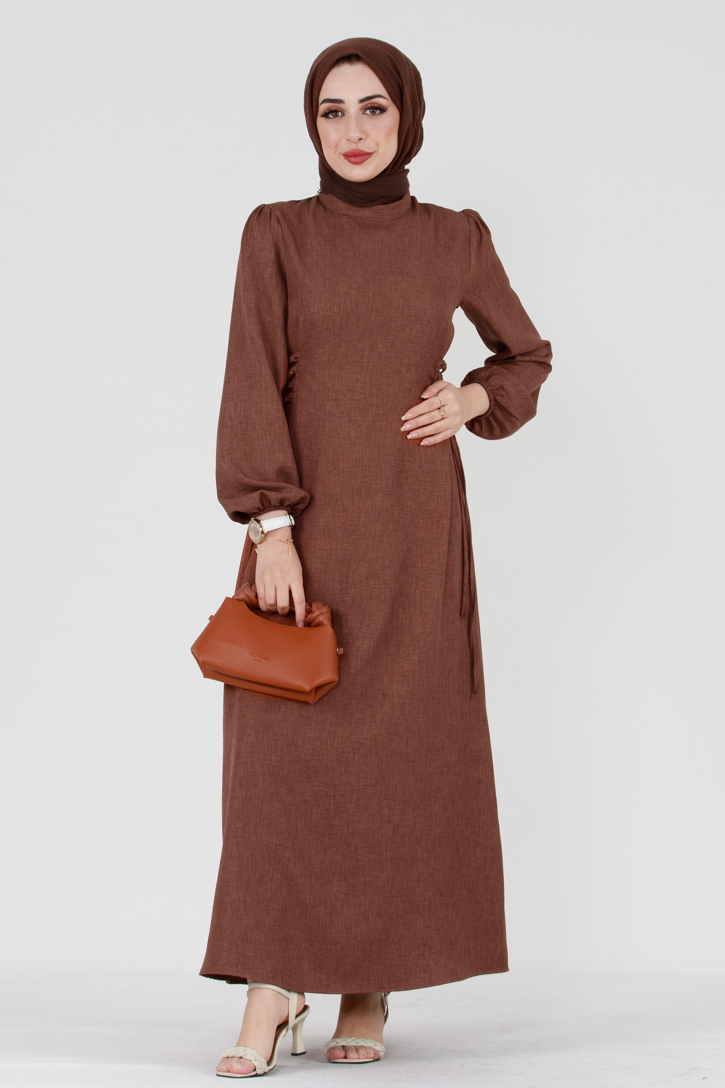 Laced Linen Dress - Brown