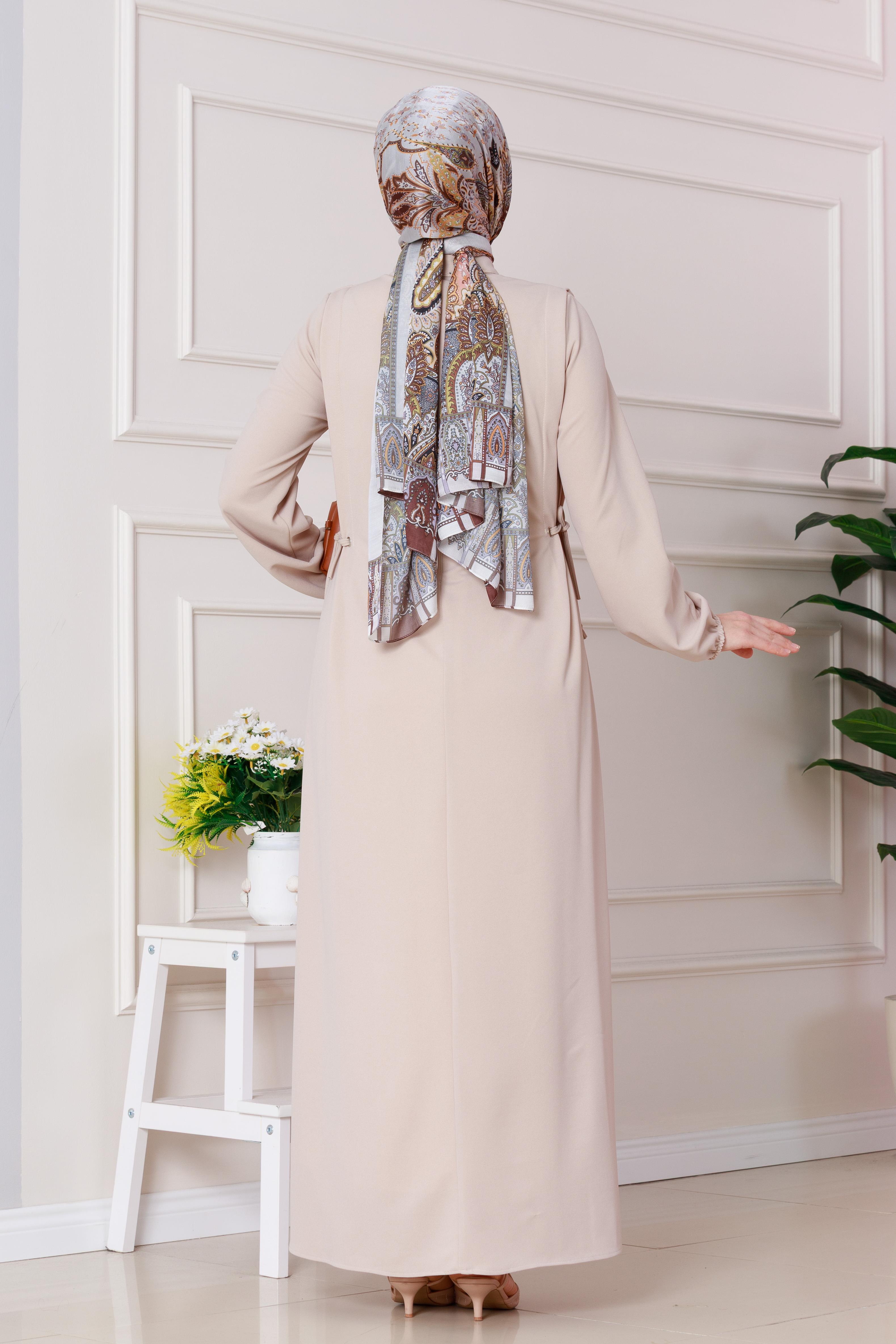 فستان بأربطة جانبية  - بيج اللون