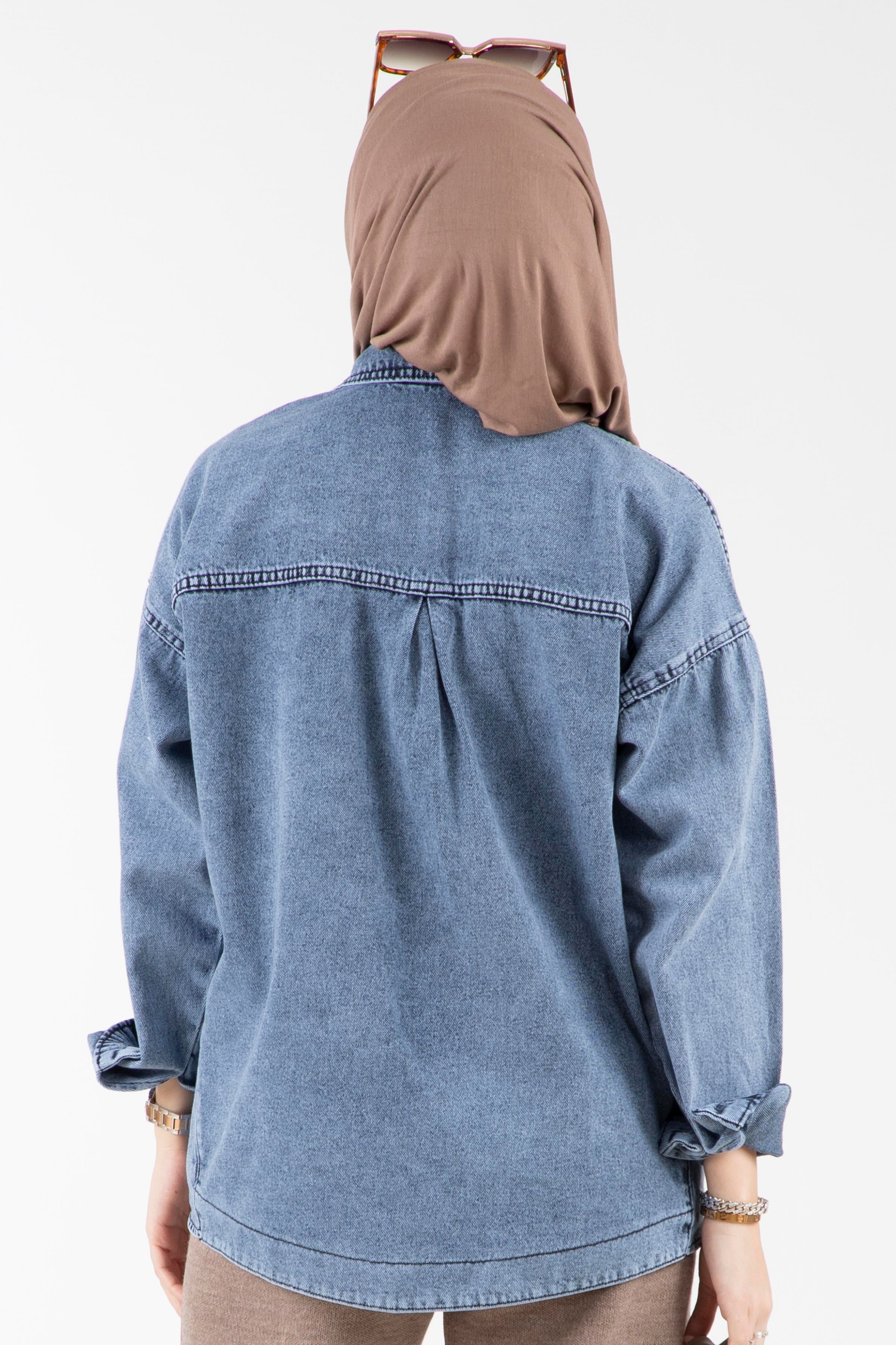 Side Detail Denim Shirt-Gray