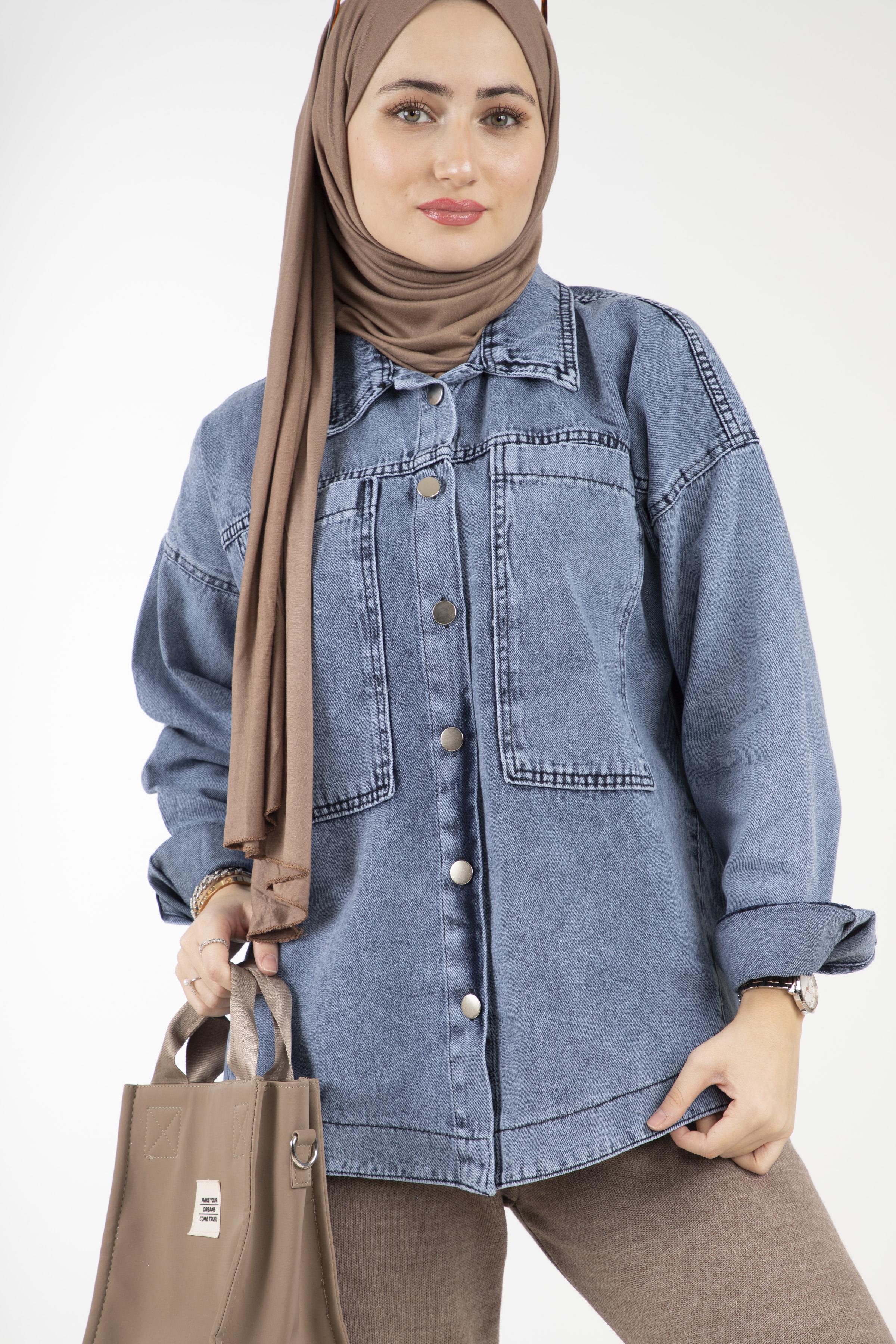 Side Detail Denim Shirt-Gray