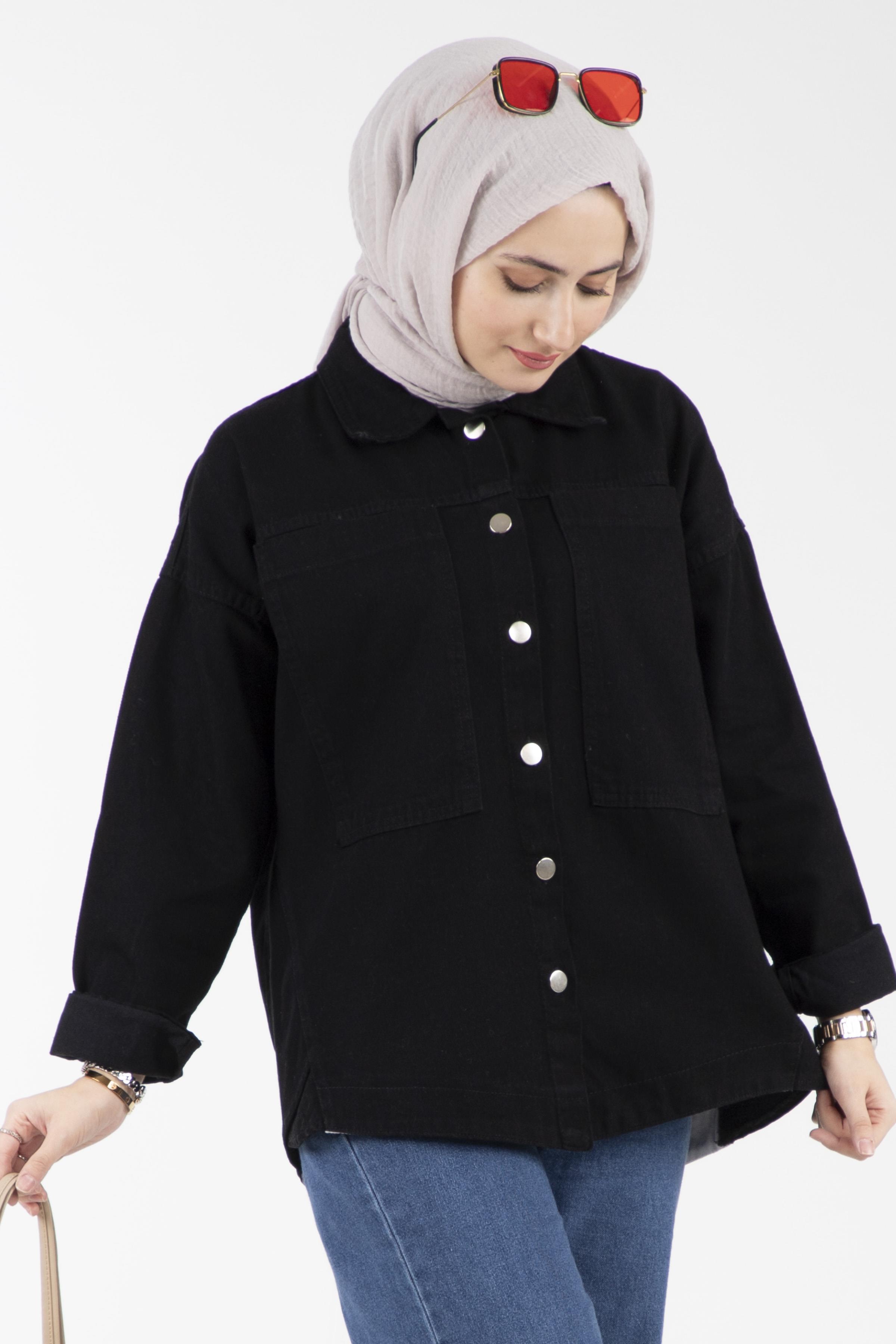 Side Detail Denim Shirt - Black.