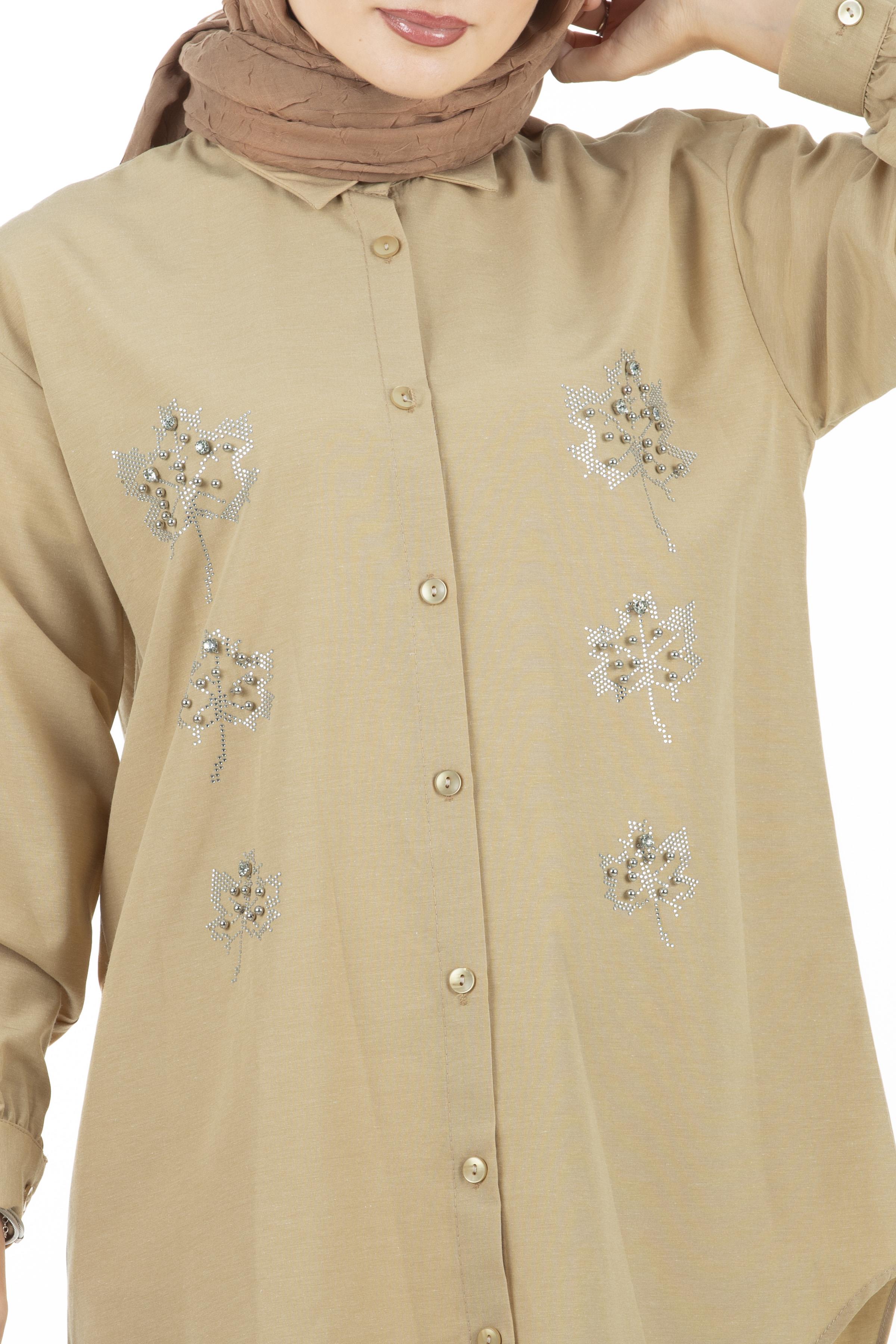 Leaf Patterned Tunic-Beige