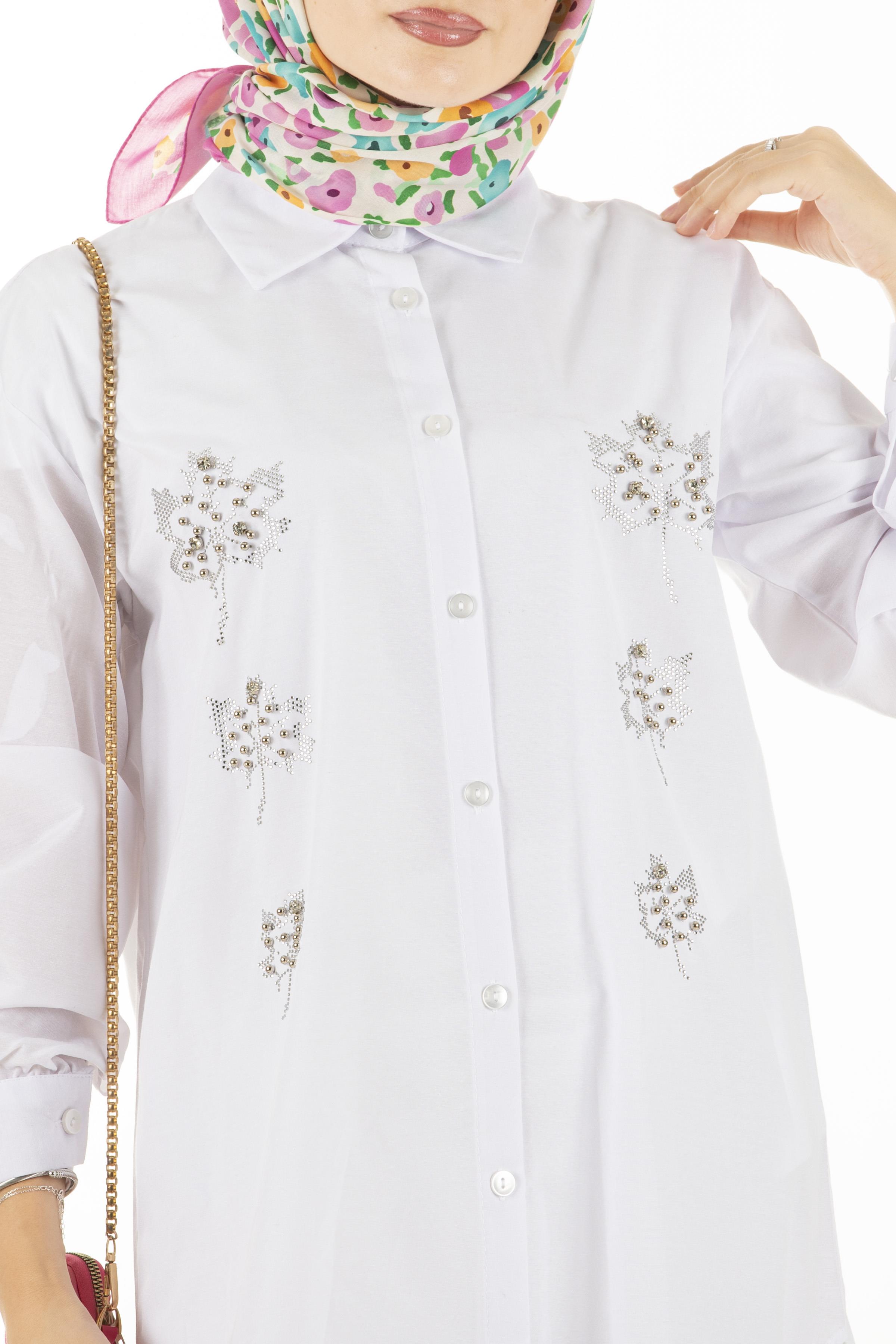  Leaf Patterned Tunic-White