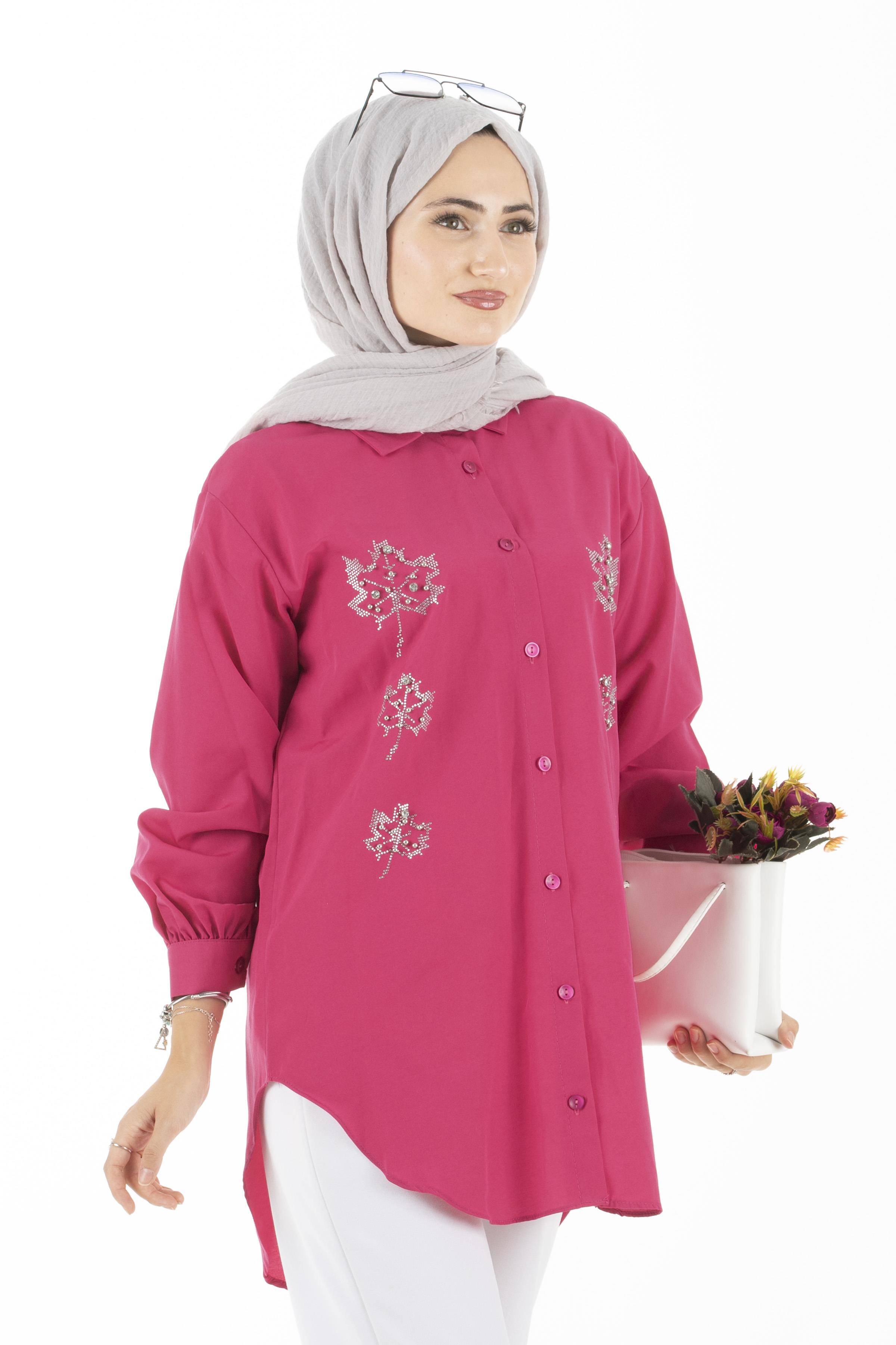 Leaf Patterned Tunic-Fuchsia