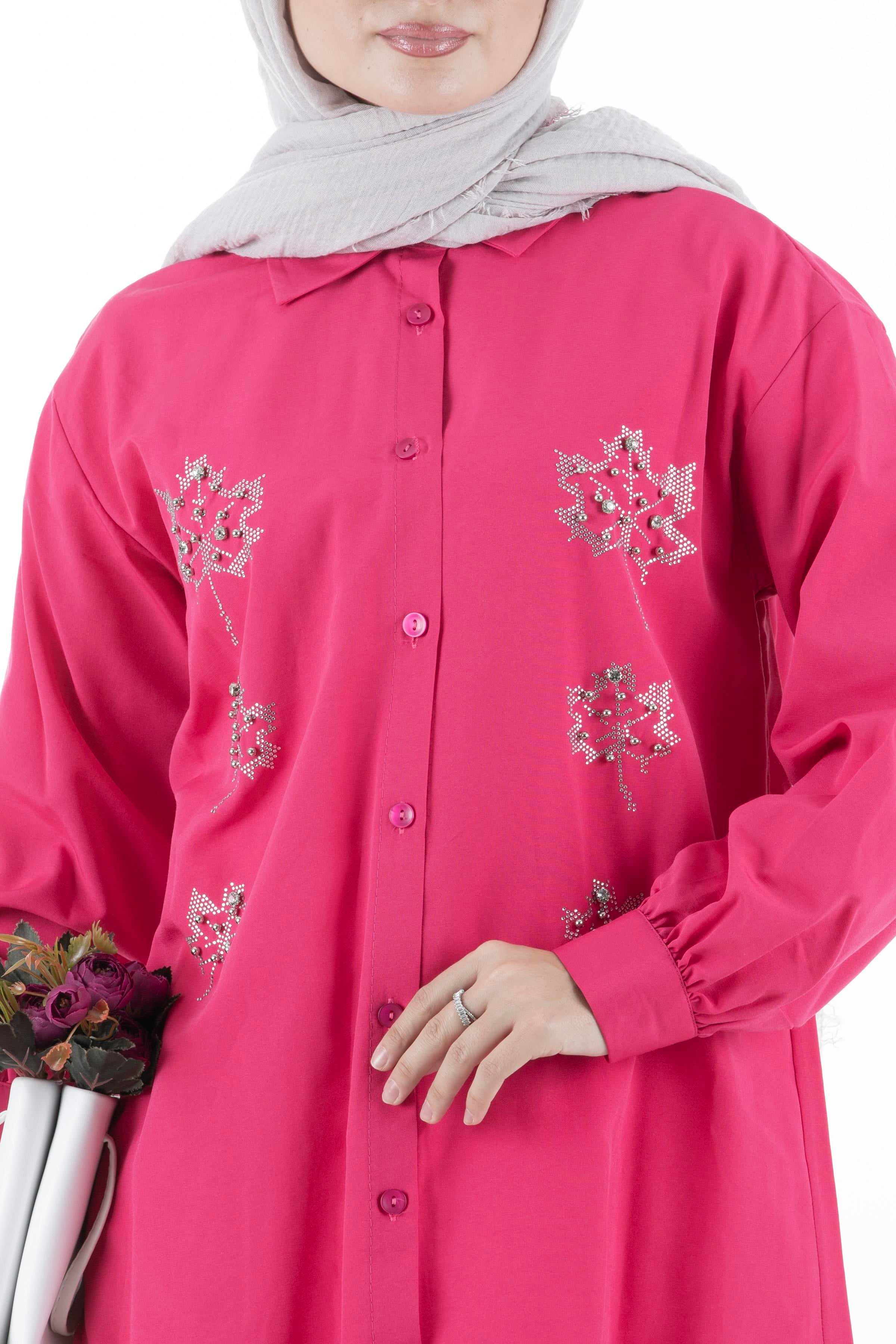 Leaf Patterned Tunic-Fuchsia