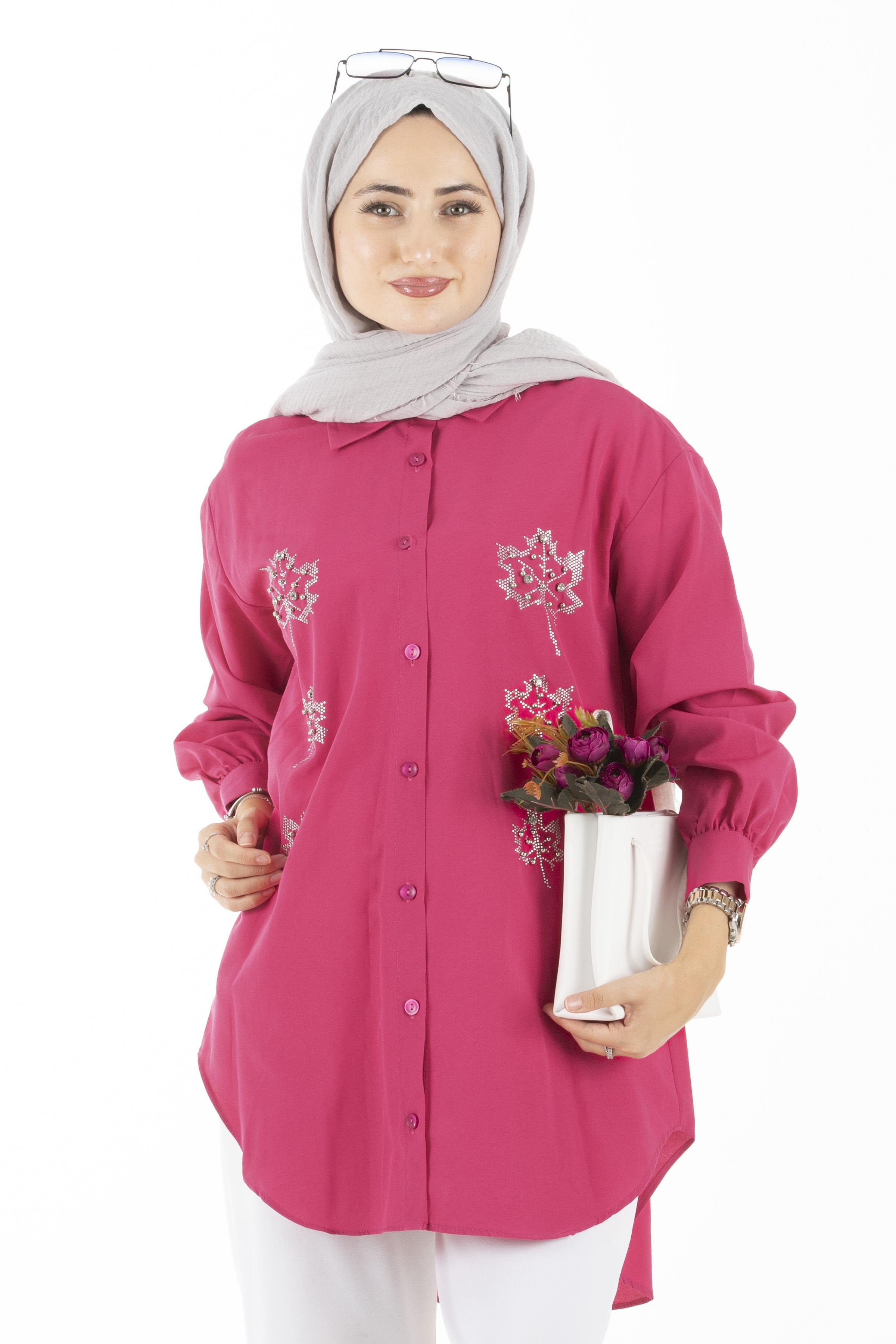 Leaf Patterned Tunic-Fuchsia