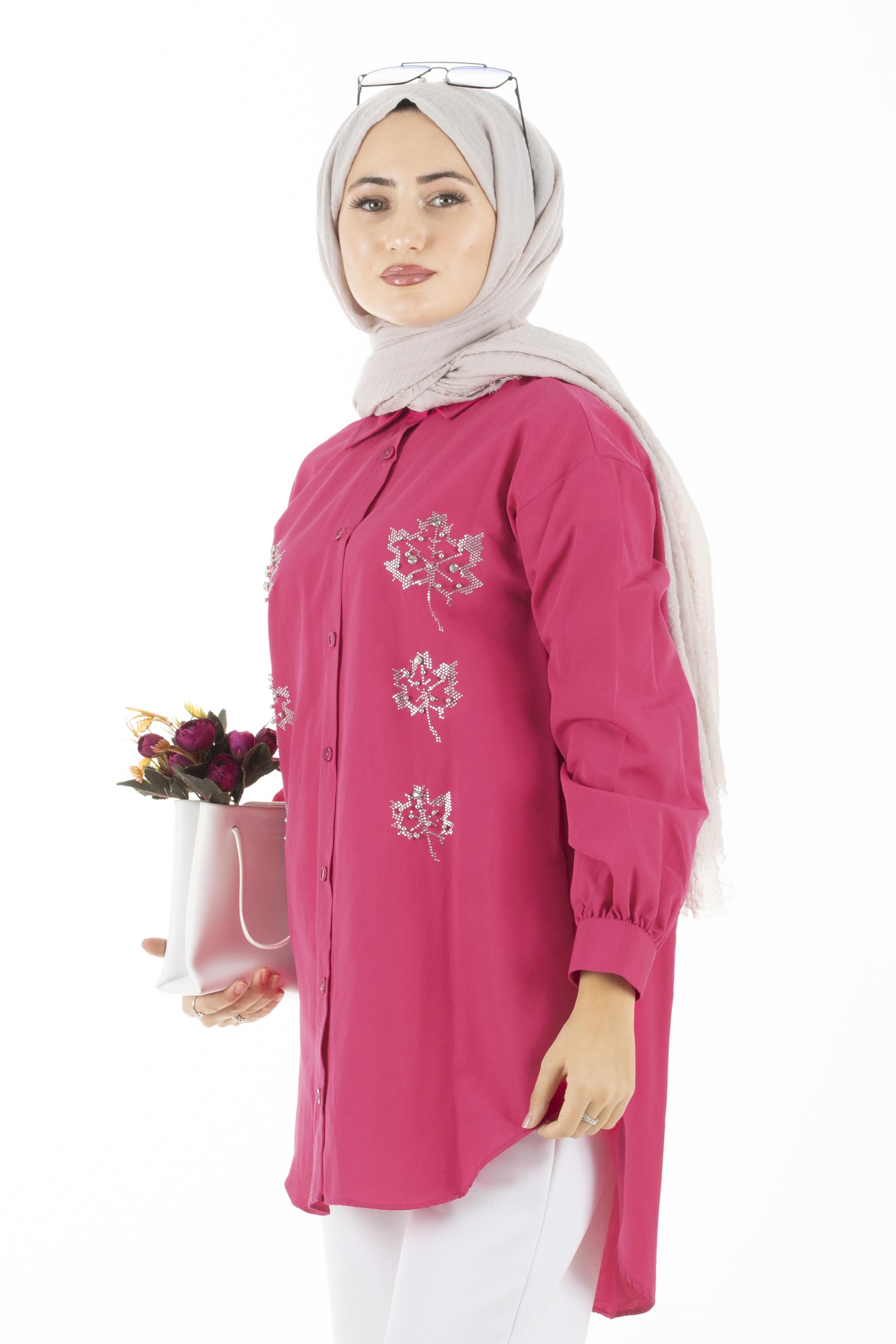 Leaf Patterned Tunic-Fuchsia