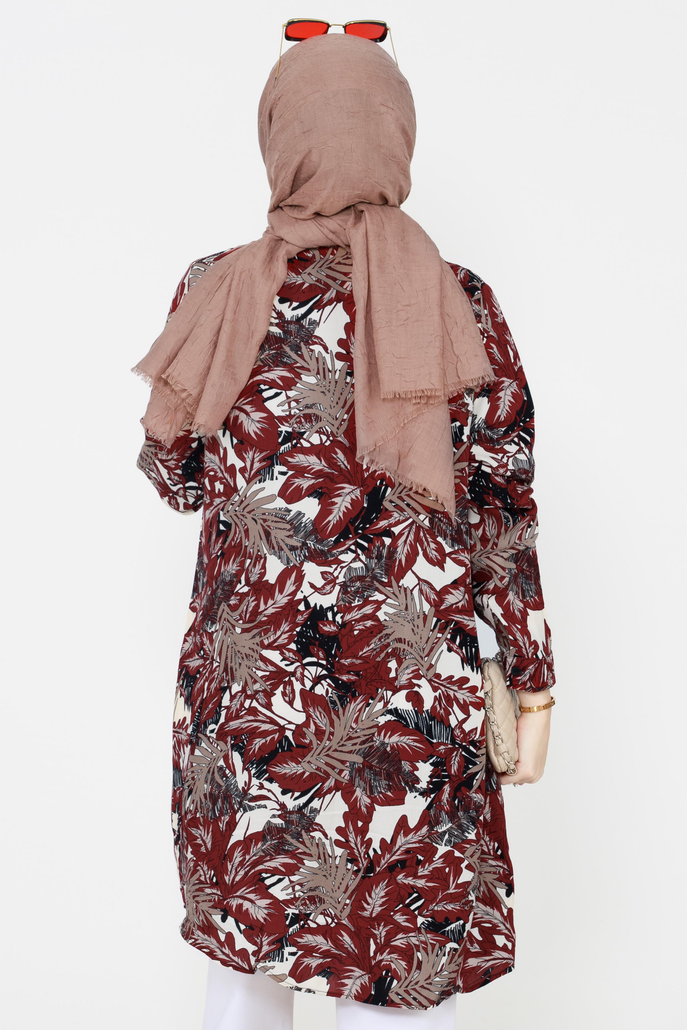 Yaprak Desenli Viscon Tunik-Bordo