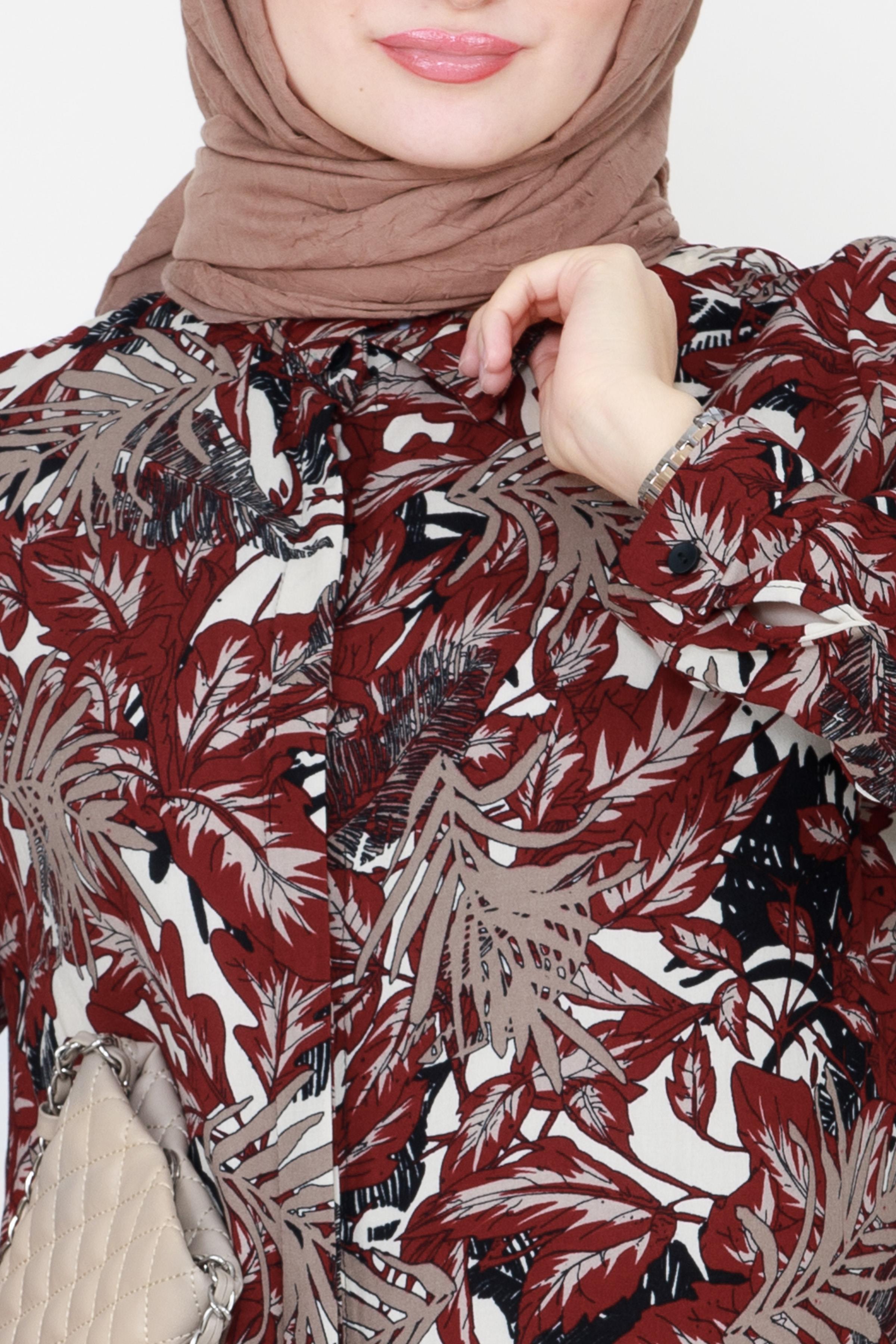 Yaprak Desenli Viscon Tunik-Bordo