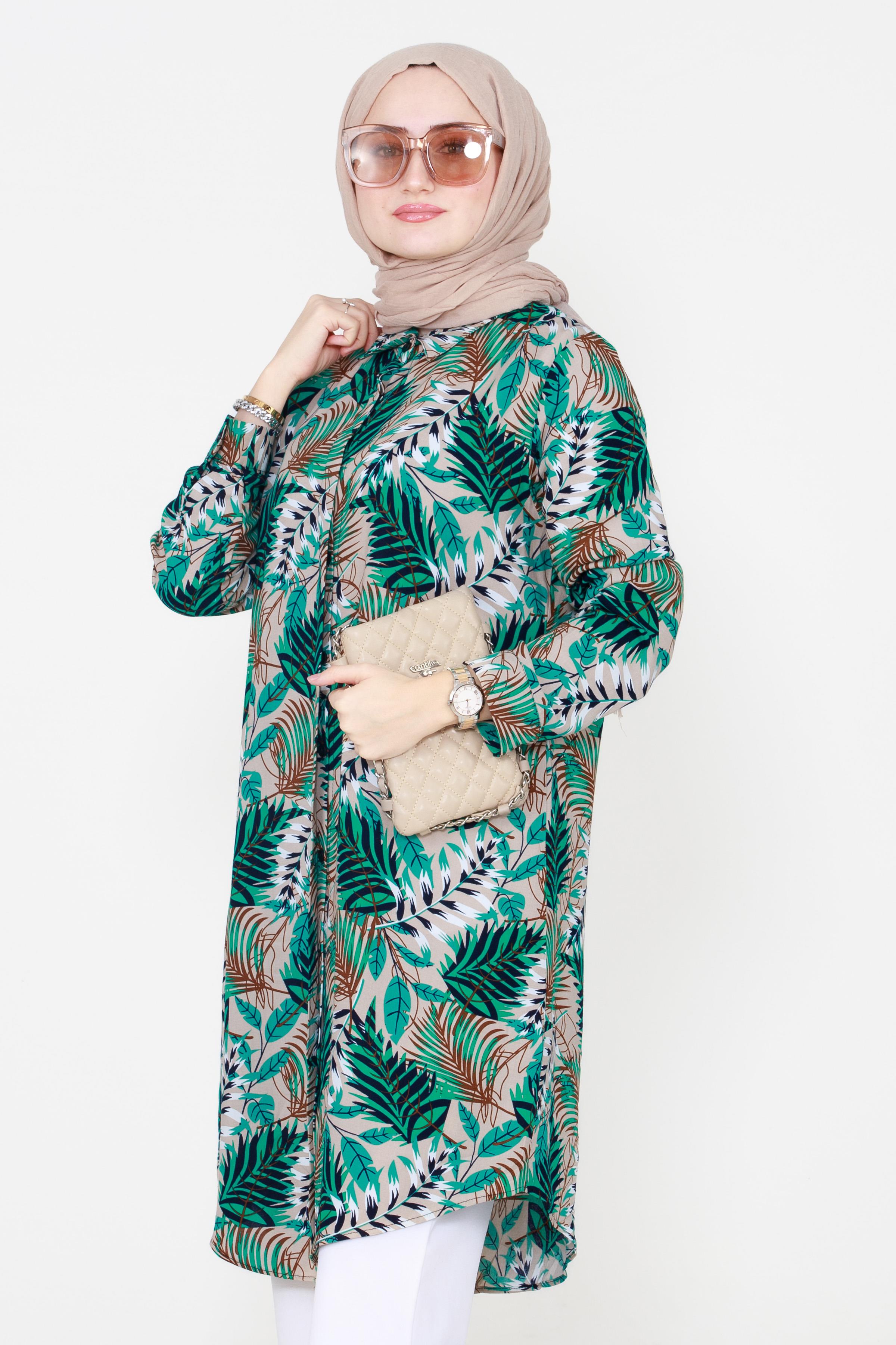 Leaf Patterned Viscose Tunic - Green