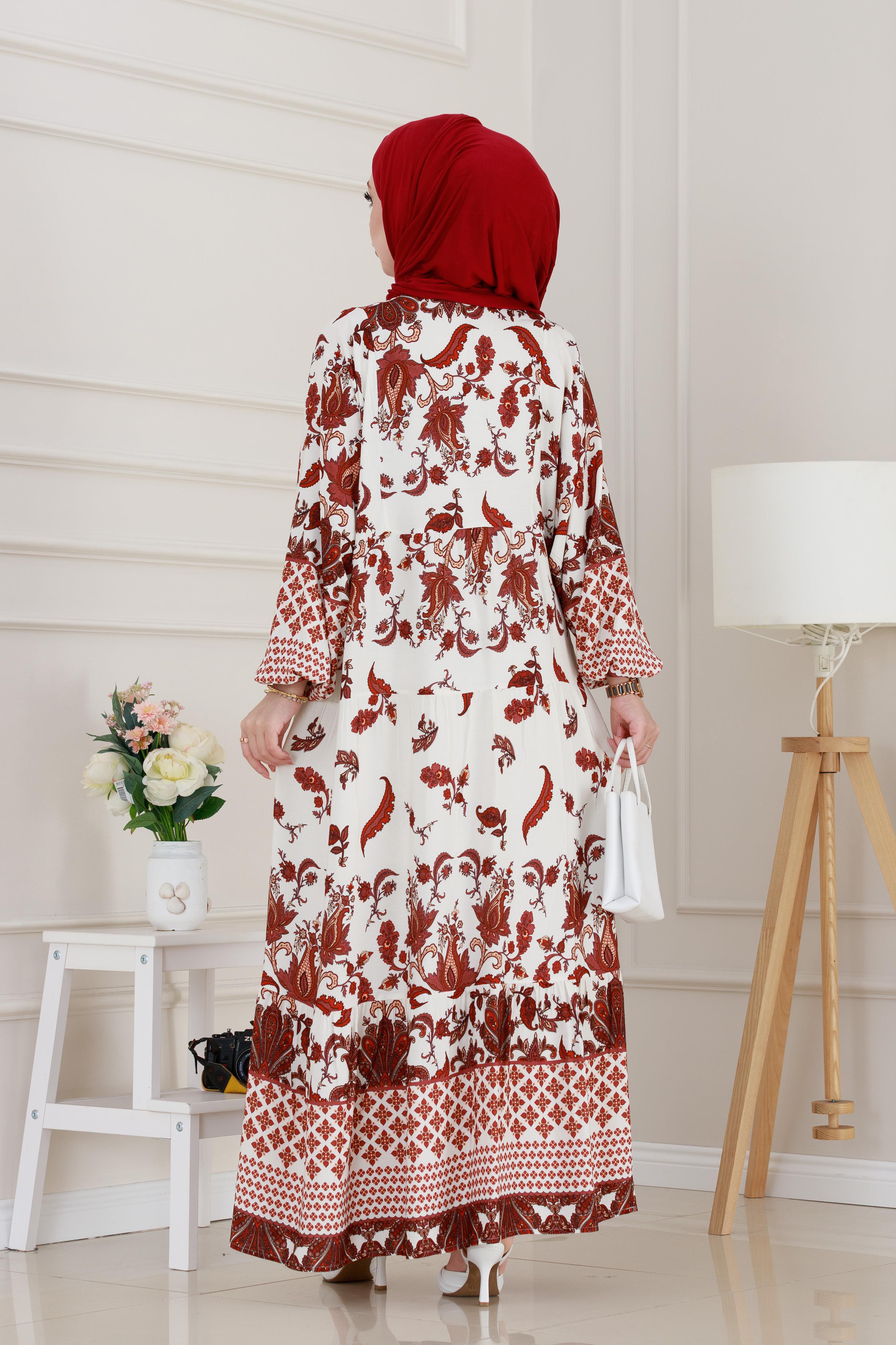 Yarasa Kol Duru Viscon Elbise-Bordo