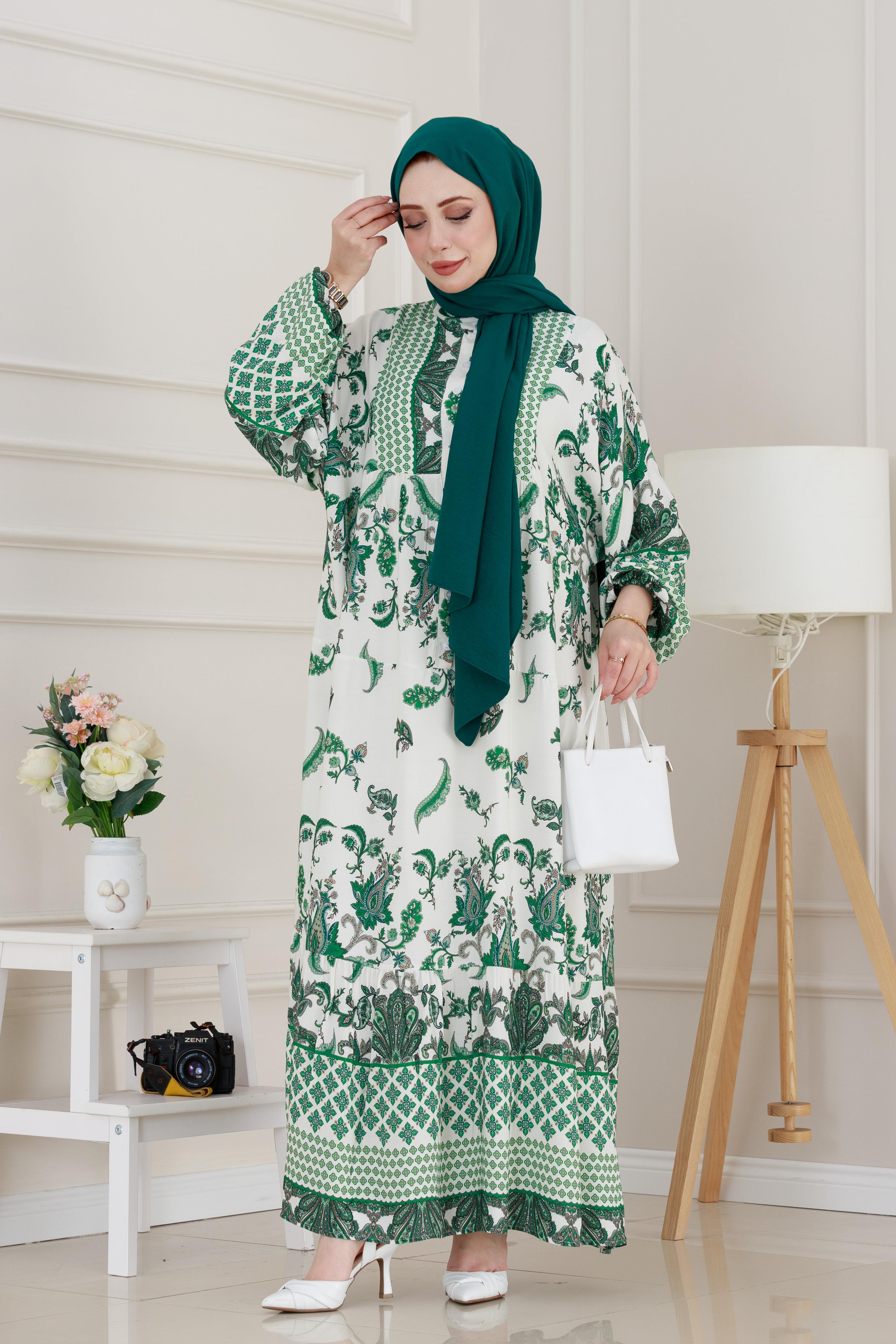 Yarasa Kol Duru Viscon Elbise-Yeşil