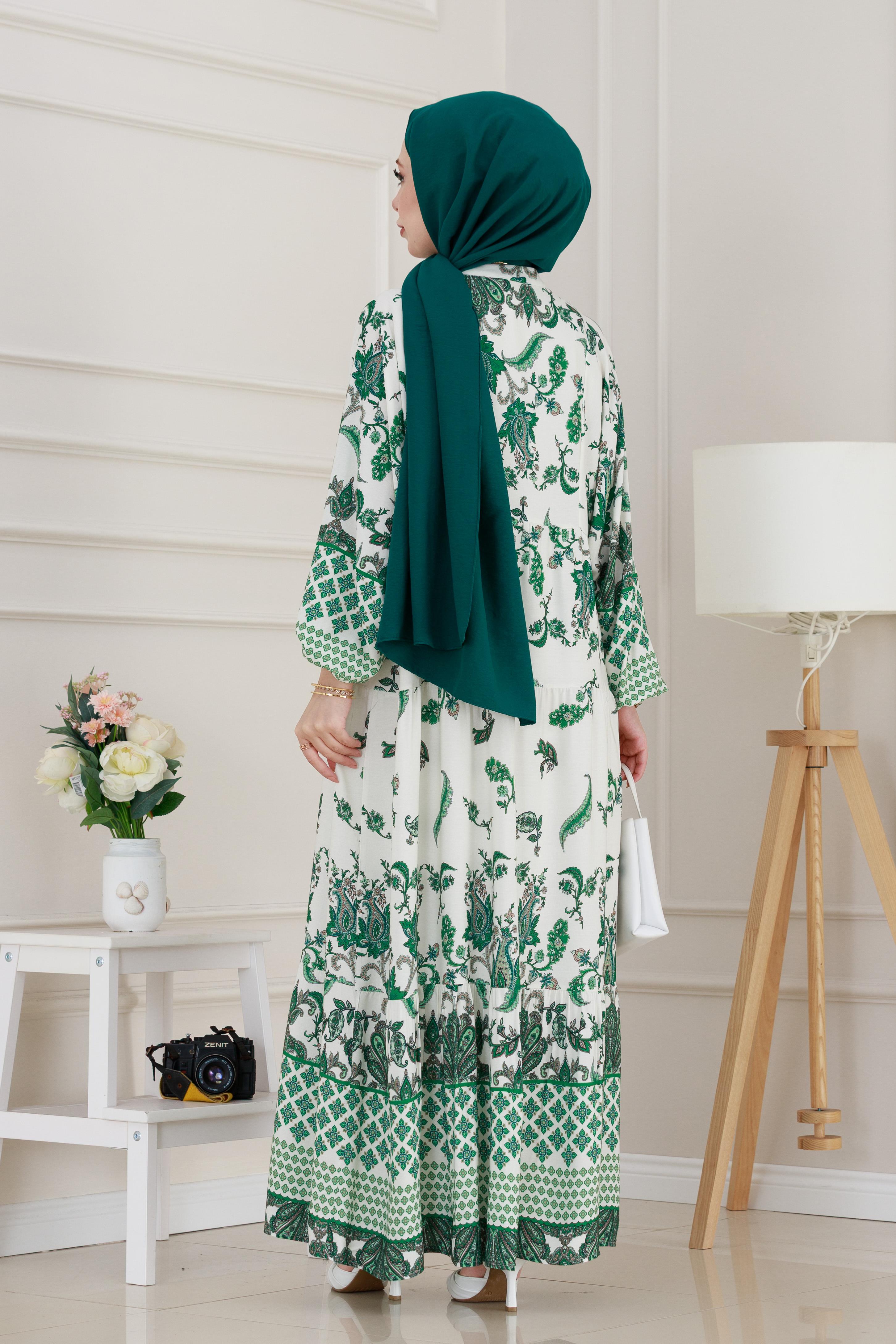 Yarasa Kol Duru Viscon Elbise-Yeşil