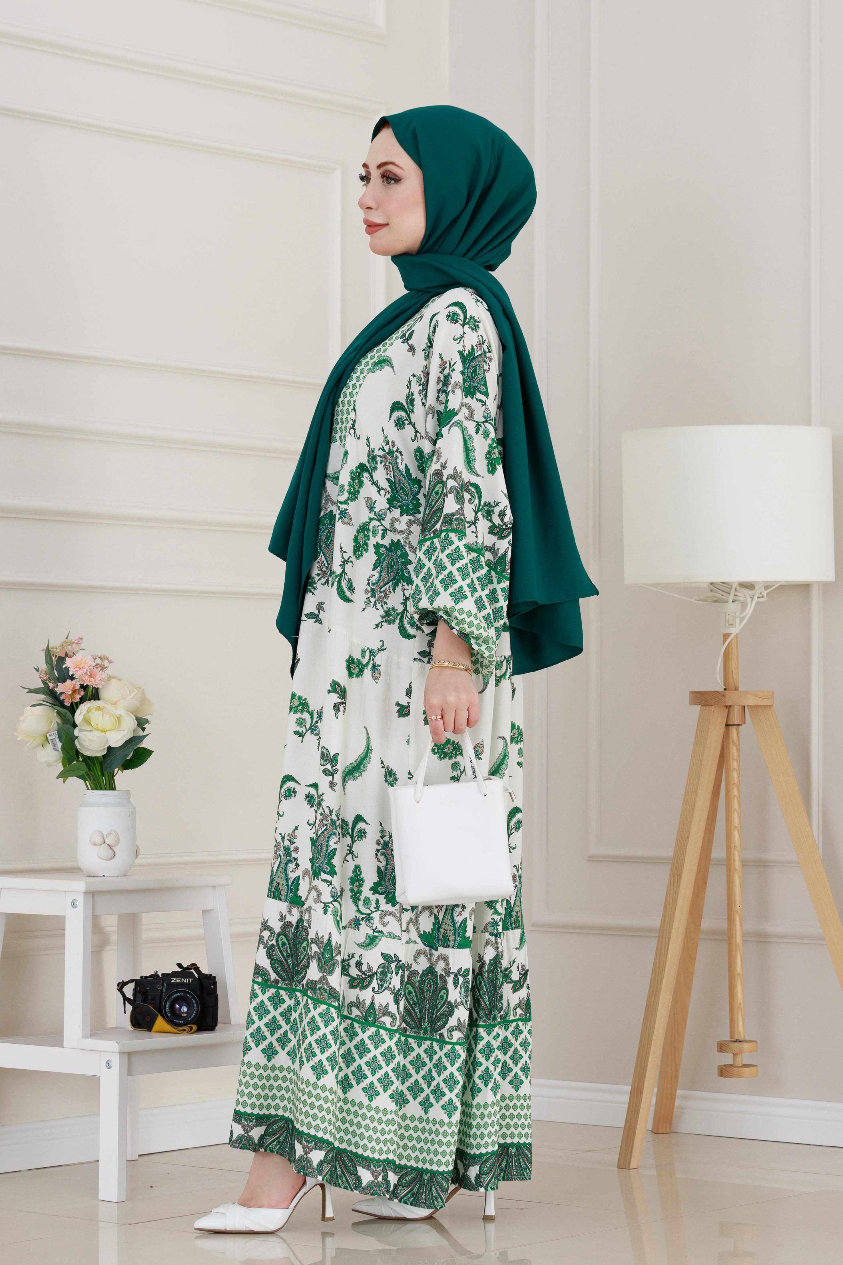 Yarasa Kol Duru Viscon Elbise-Yeşil