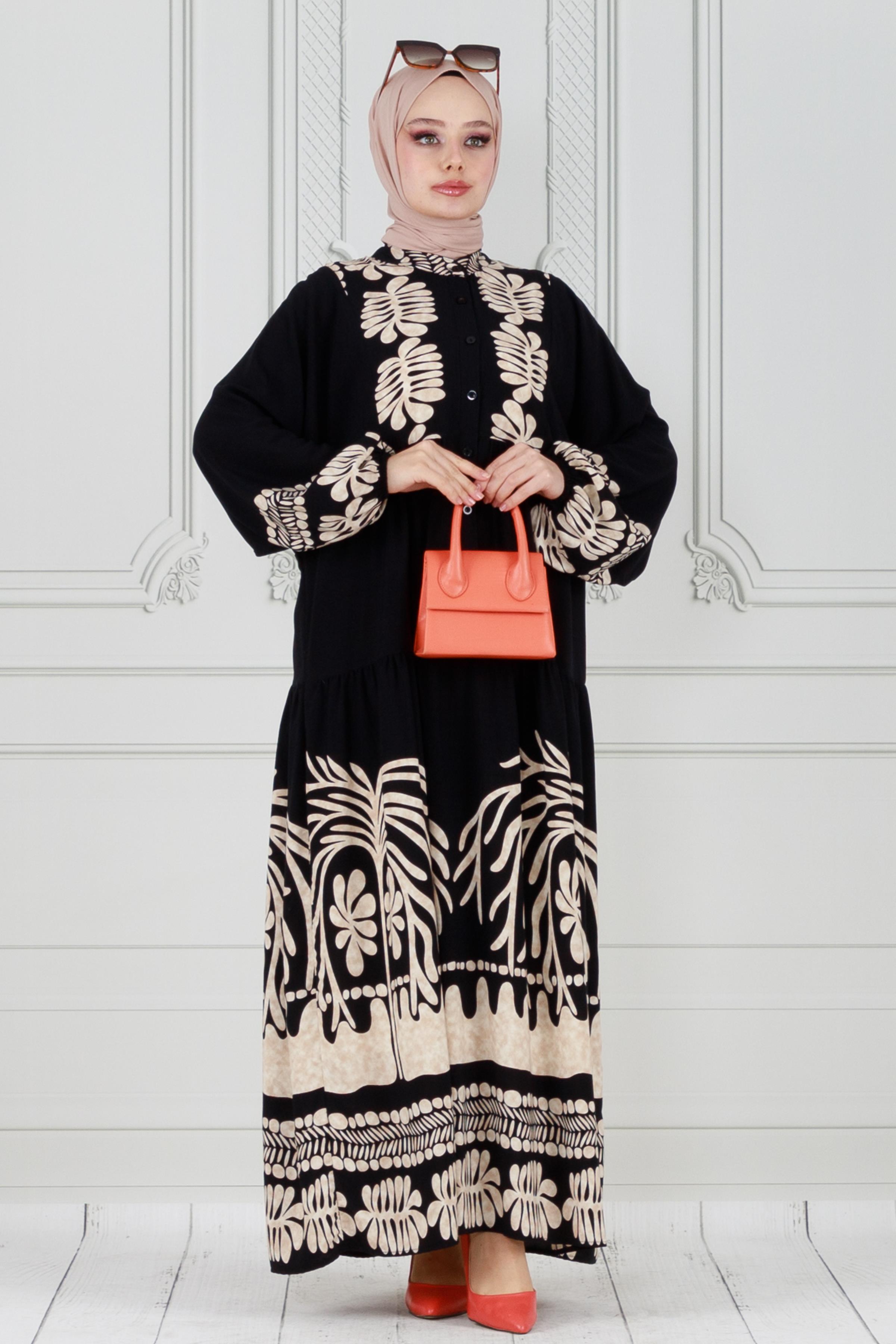 Viscon dress with wide sleeves - Black