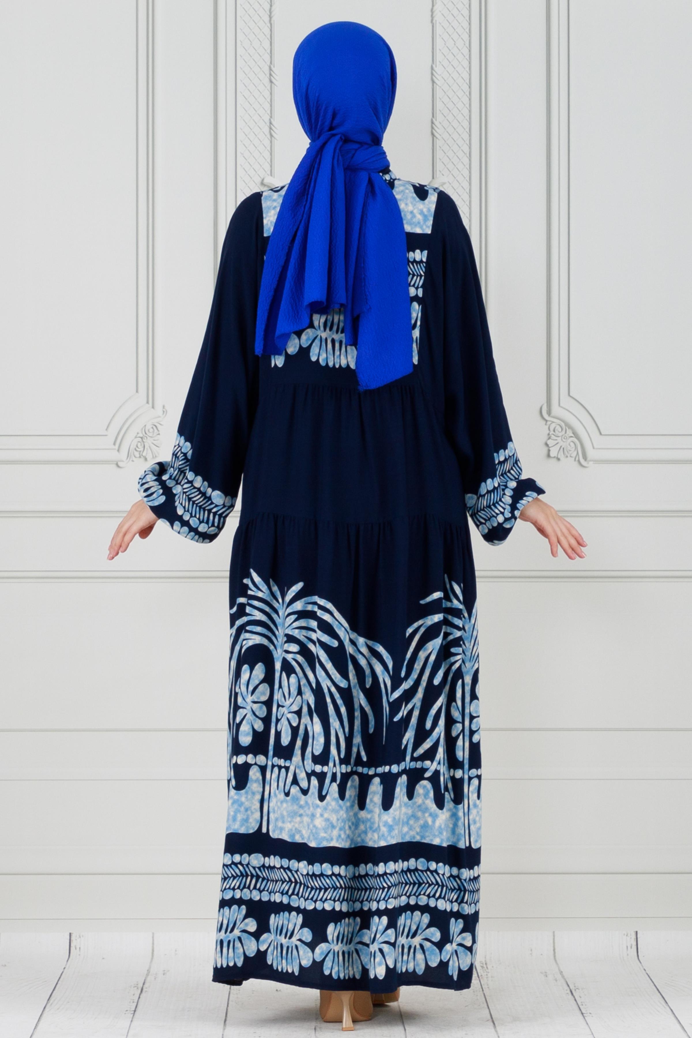 Viscon dress with wide sleeves - dark blue
