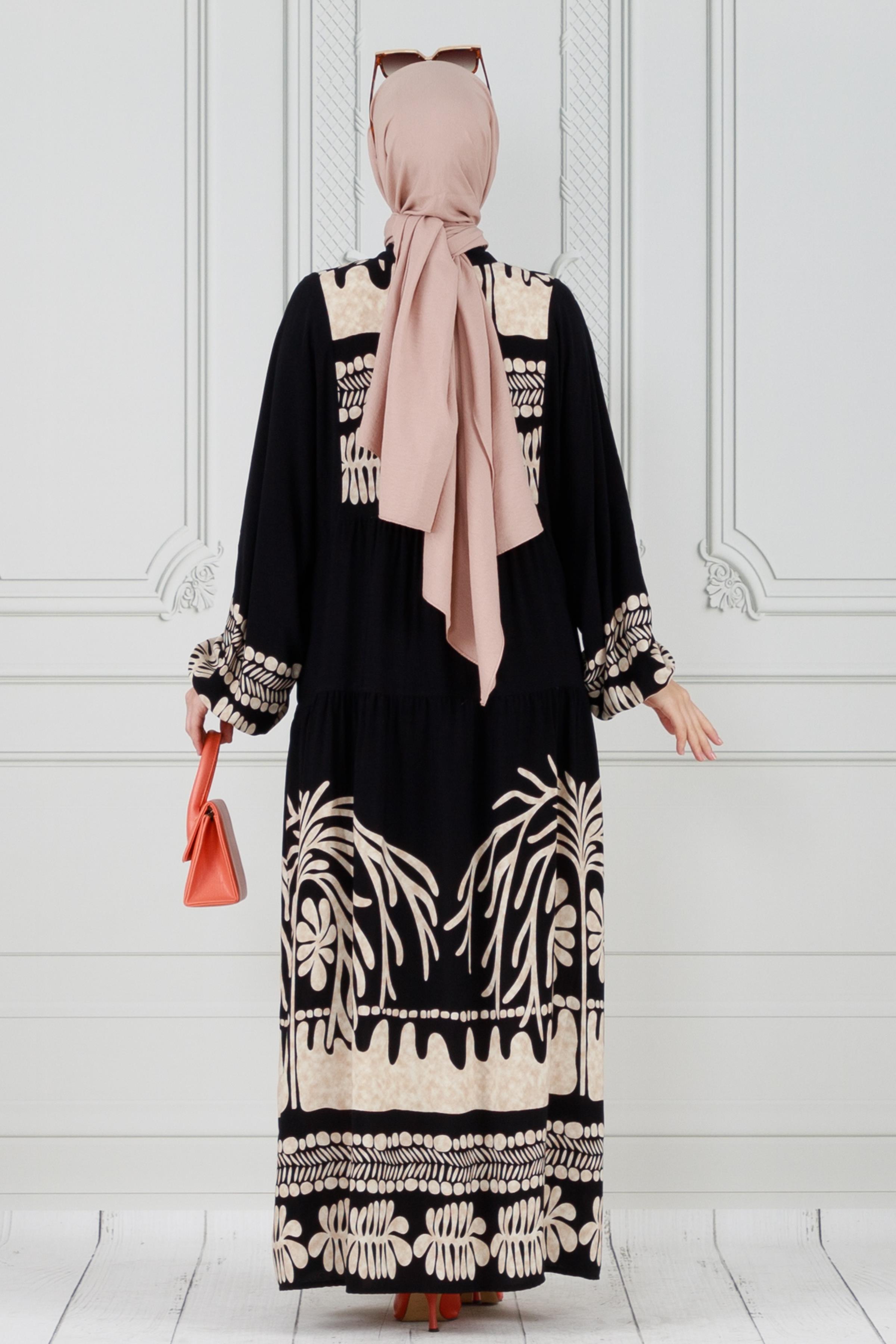 Viscon dress with wide sleeves - Black