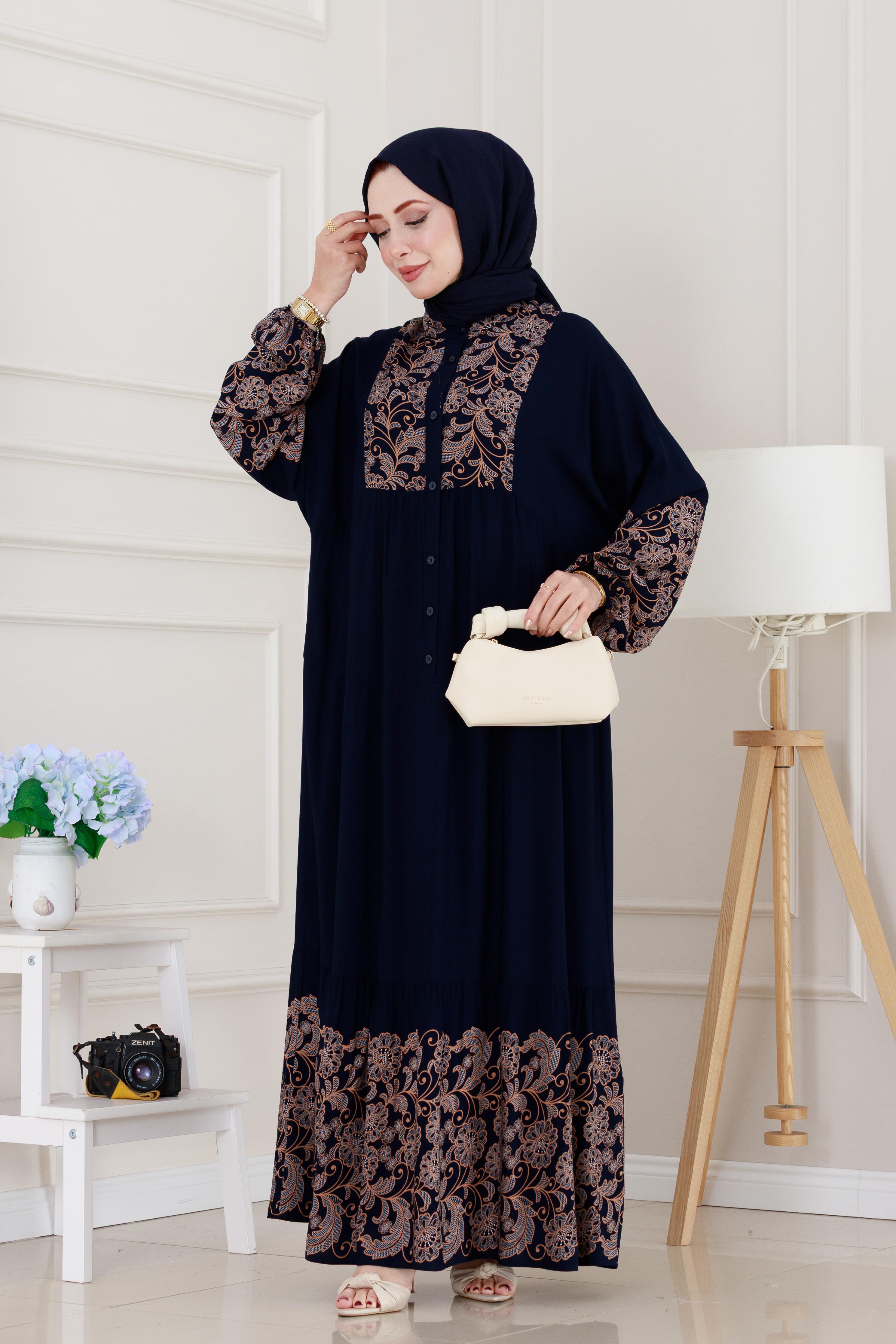 Yarım Düğmeli Robalı Beyza Elbise-Beyaz