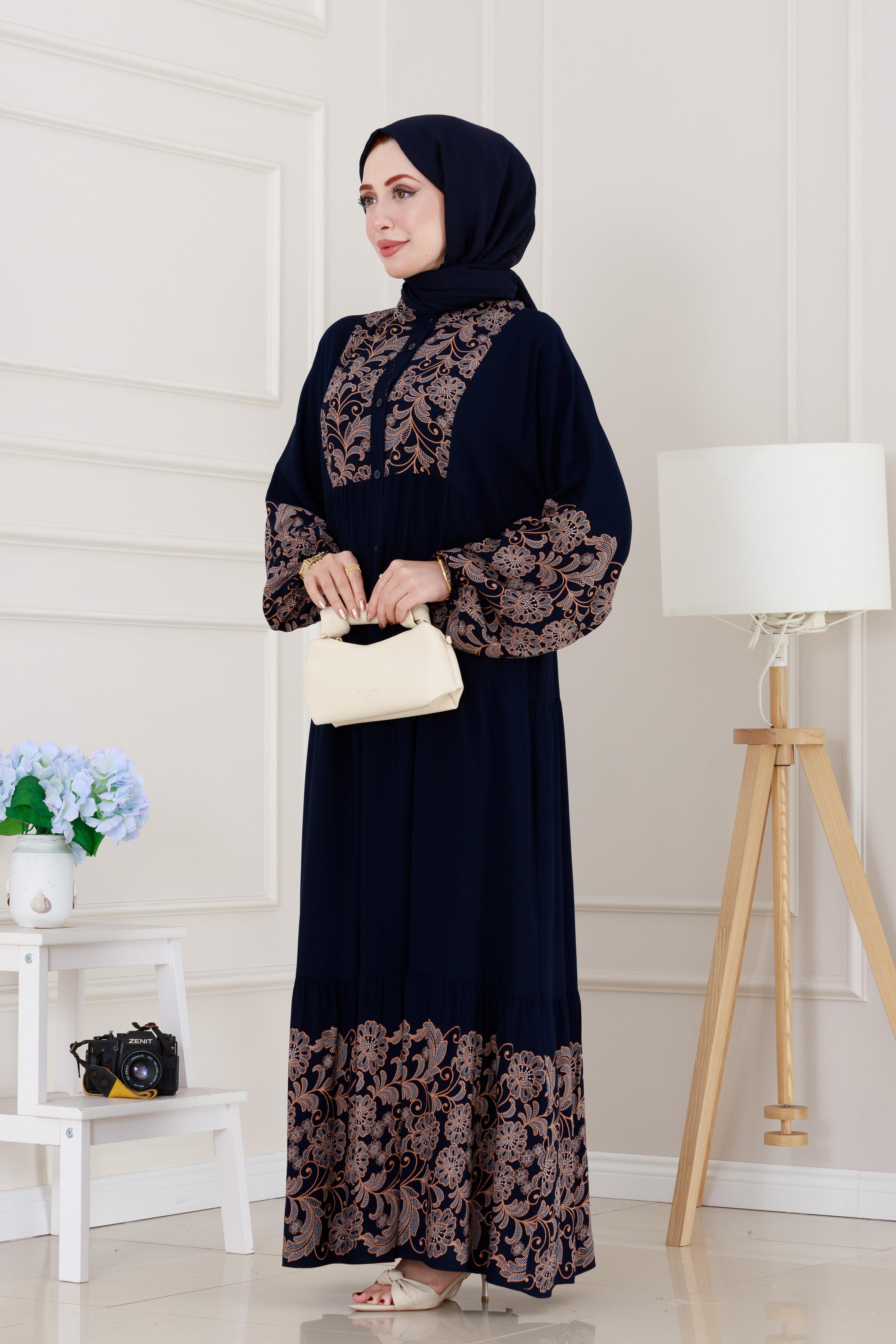 Yarım Düğmeli Robalı Beyza Elbise-Beyaz