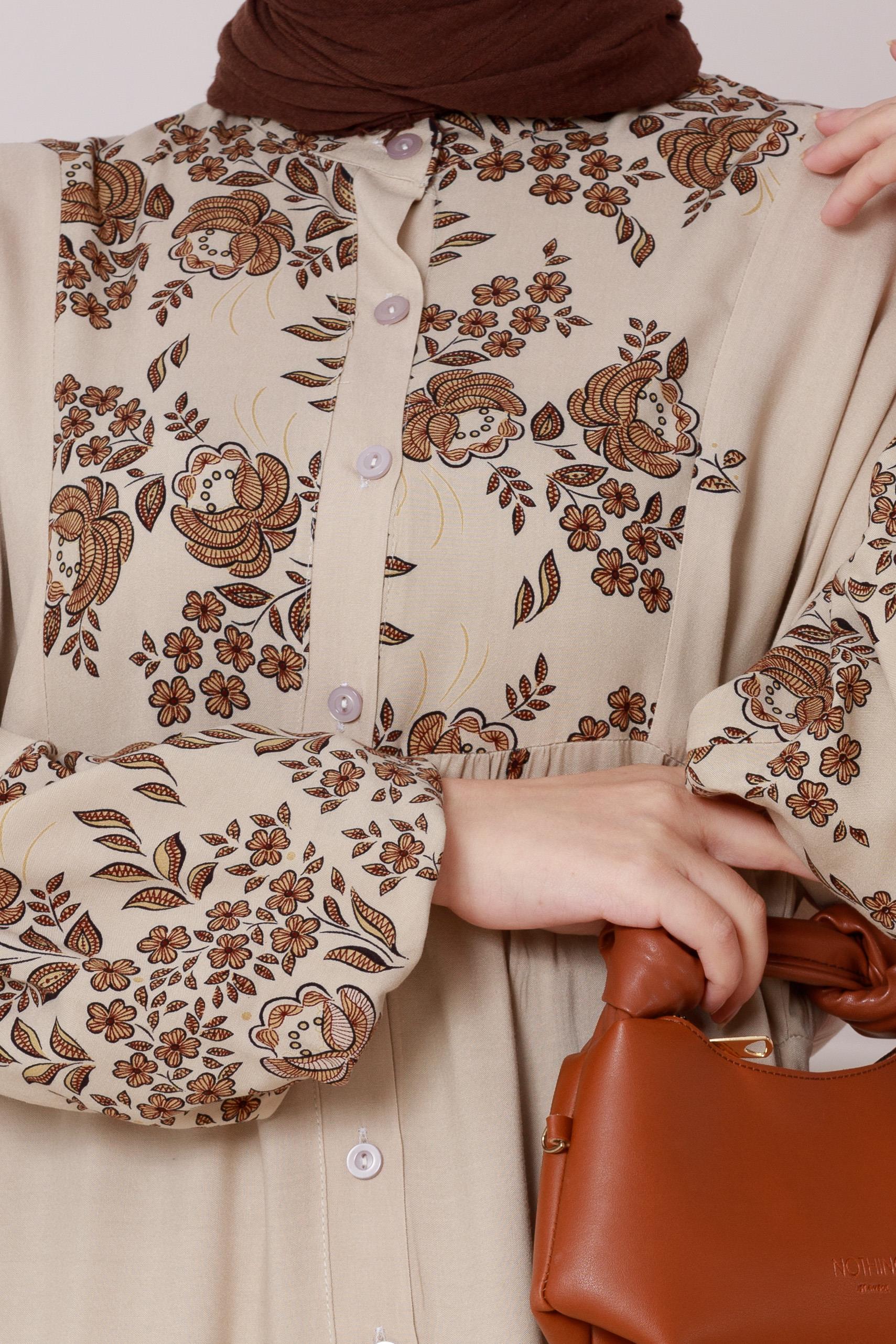 Nilay Half Button Dress - beige color