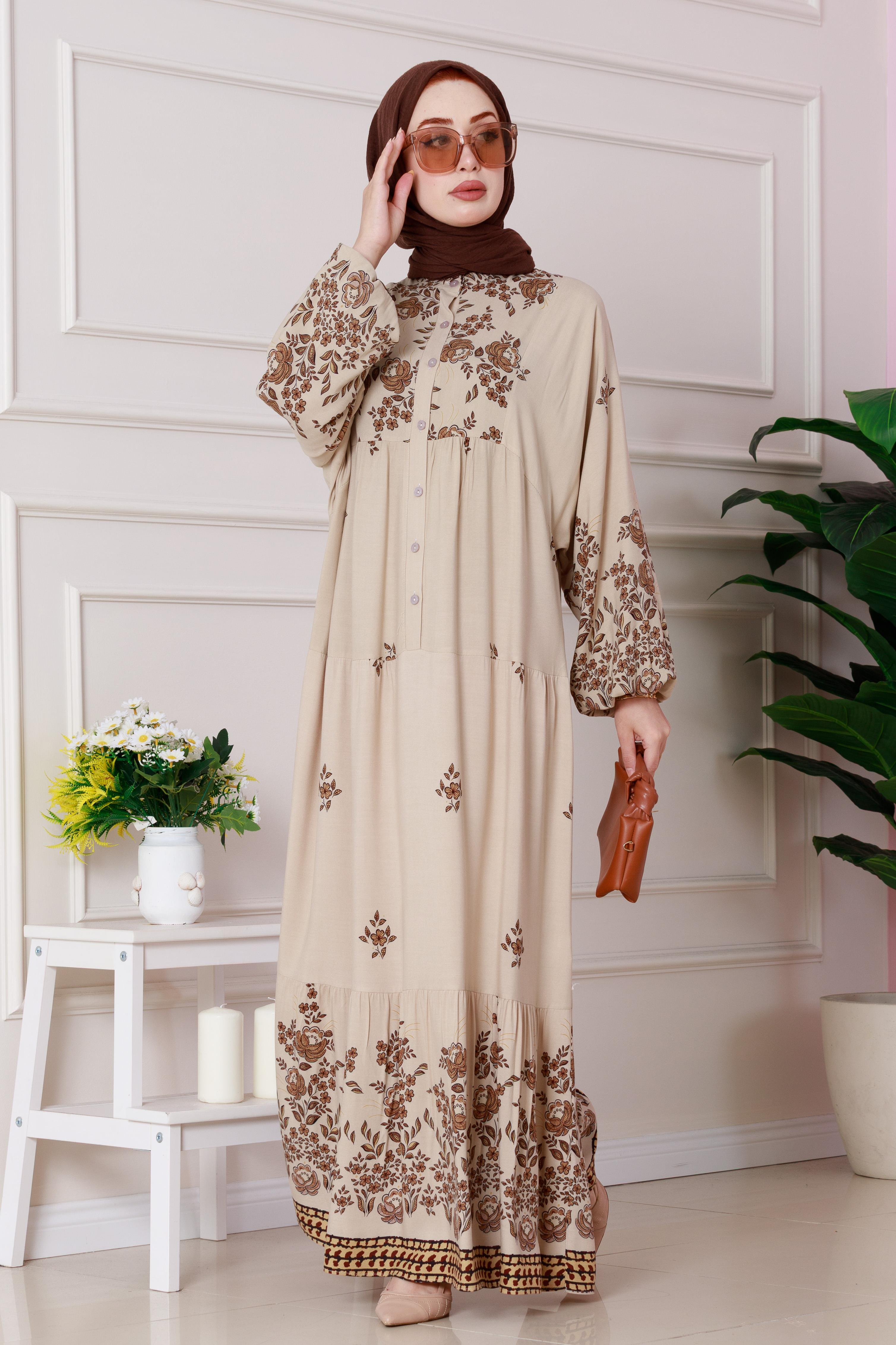 Nilay Half Button Dress - beige color