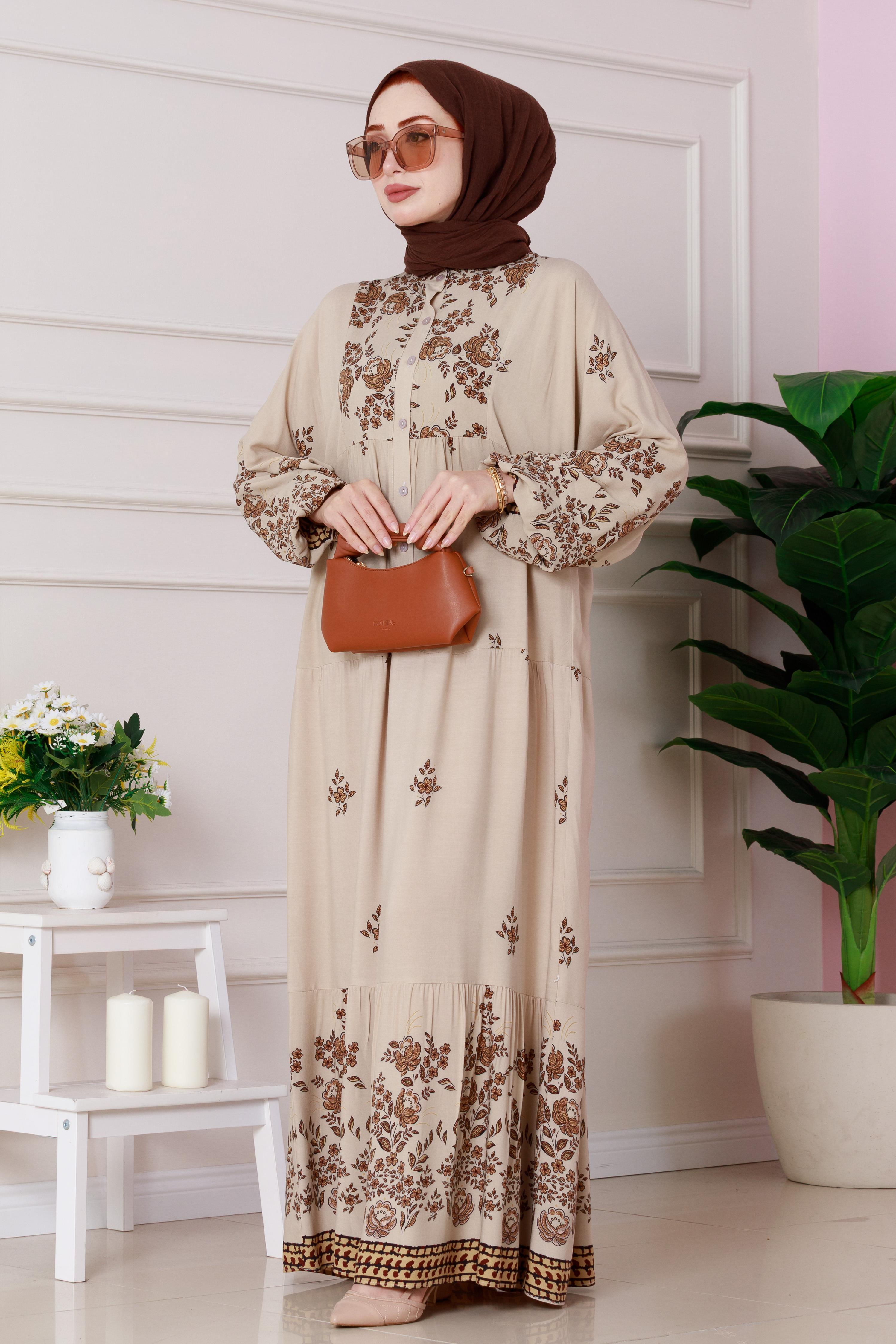 Nilay Half Button Dress - beige color