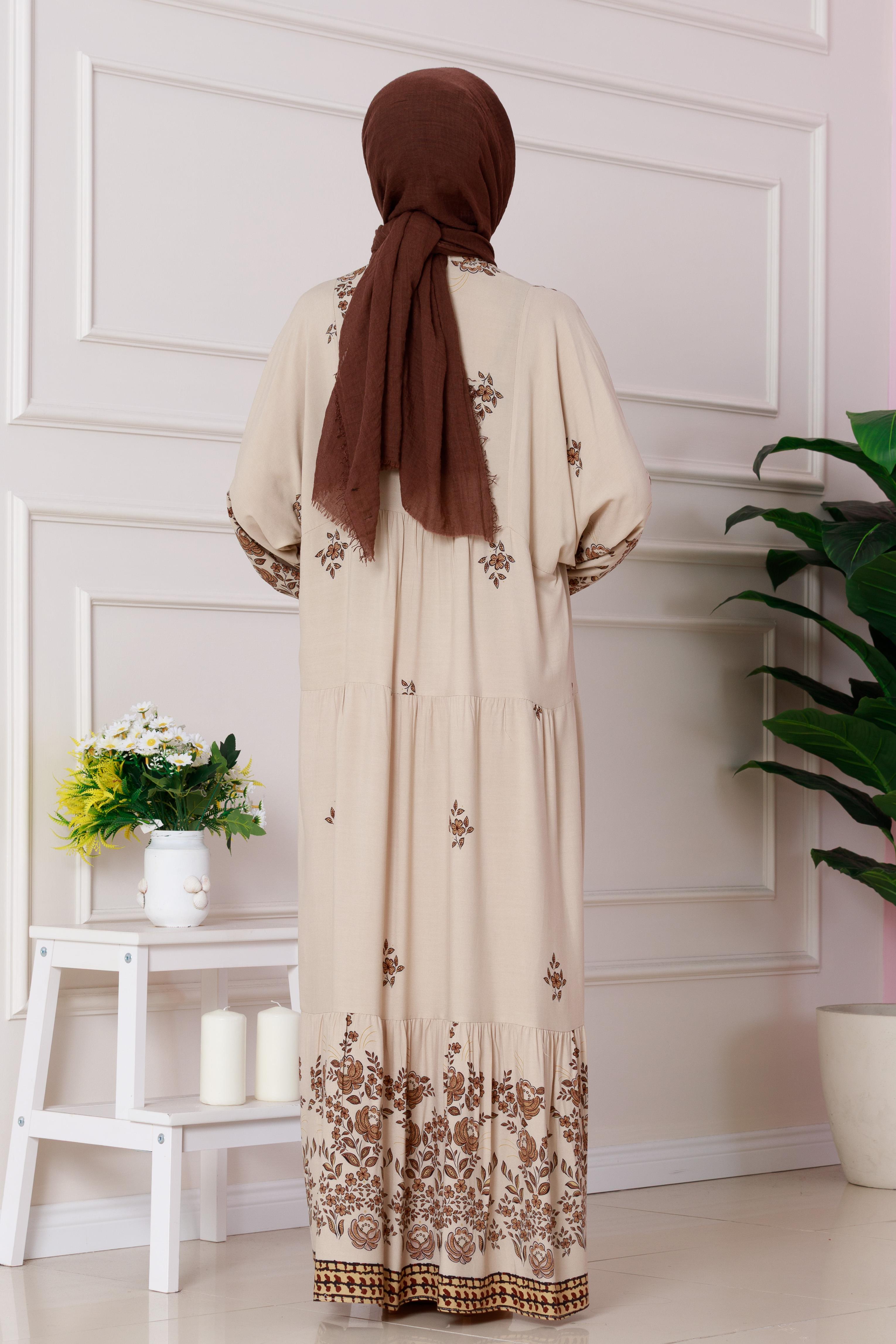 Nilay Half Button Dress - beige color