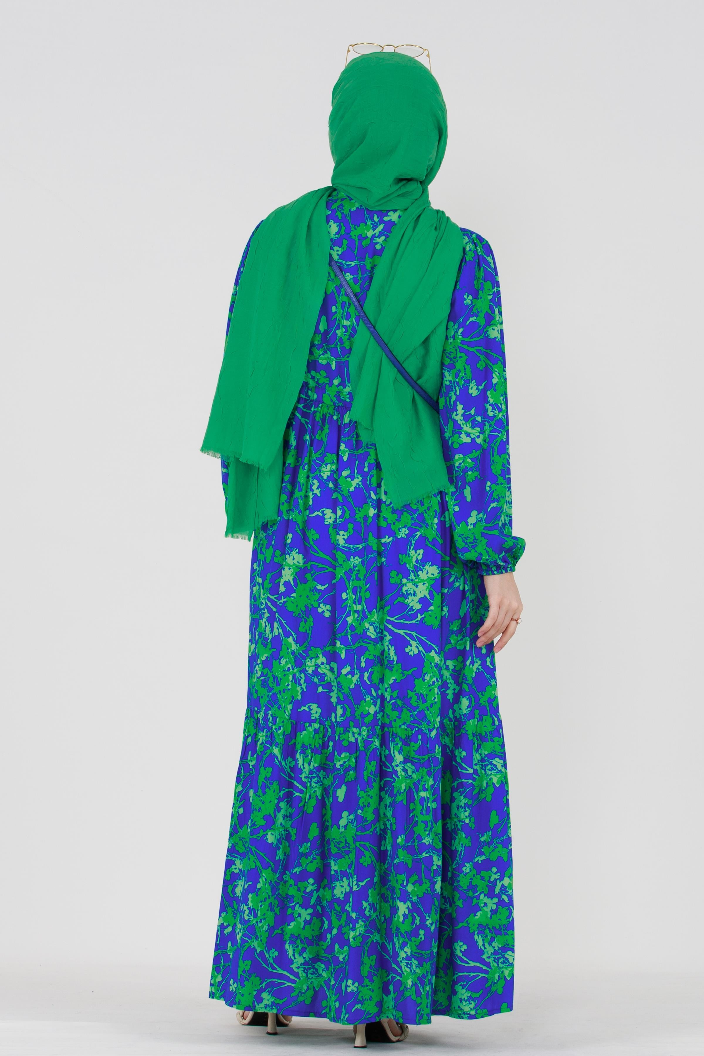 Clover Pattern Viscose Dress-Blue