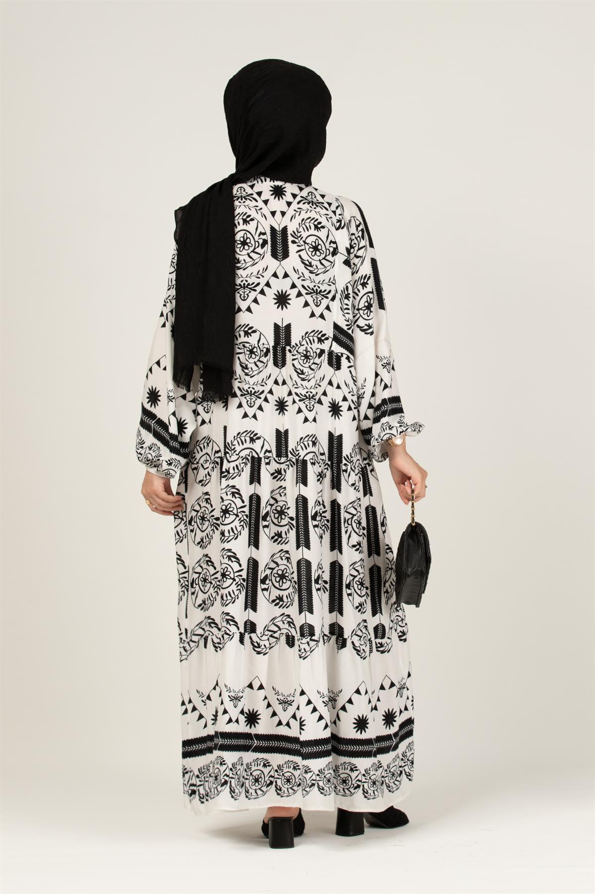 Zaren Pattern Viscose Dress-White
