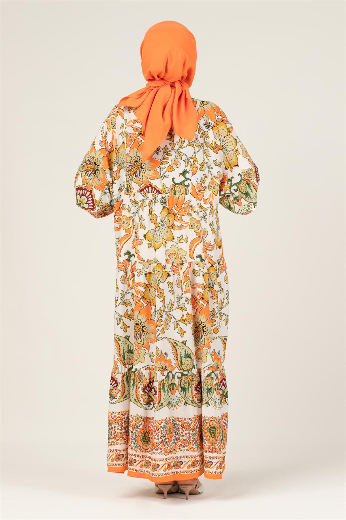 Zaren Pattern Viscose Dress-Orange