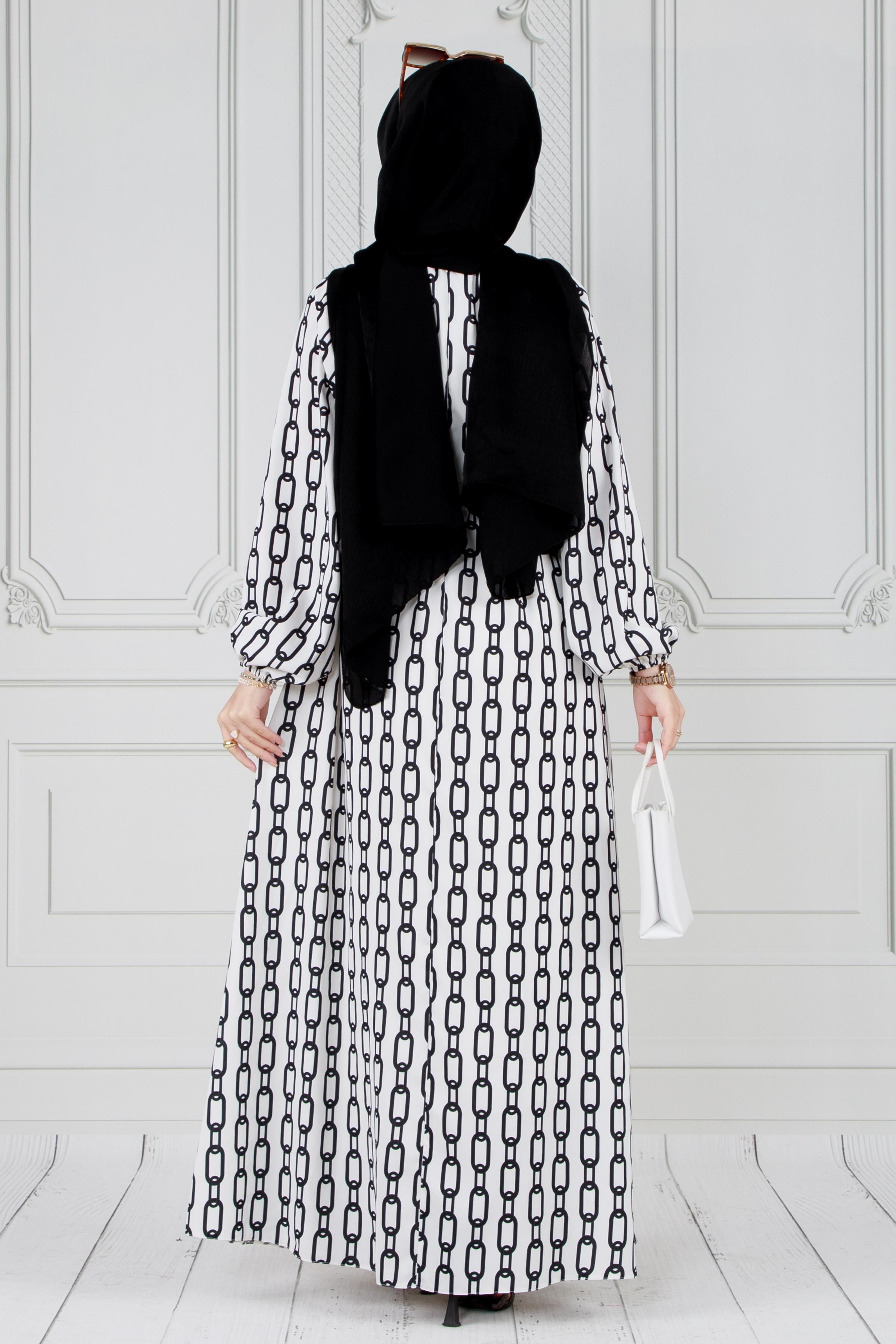 Hijab Dress with belt -White color 