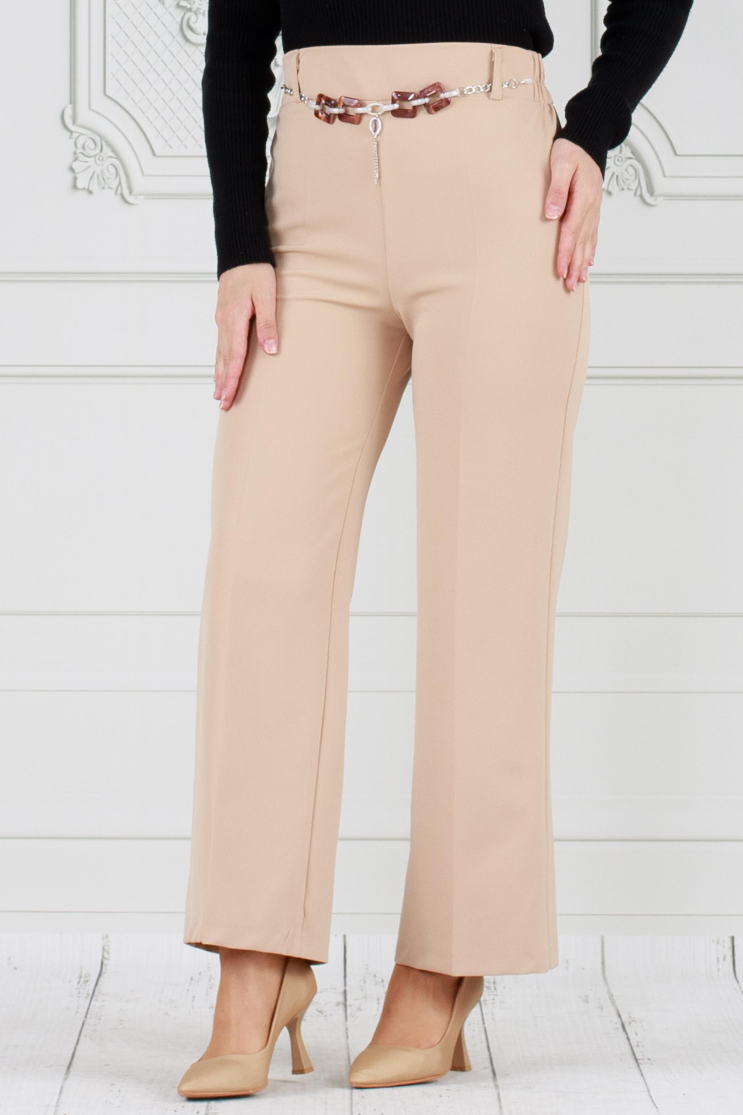 Wide Leg Trousers with chain at the waist -Beige