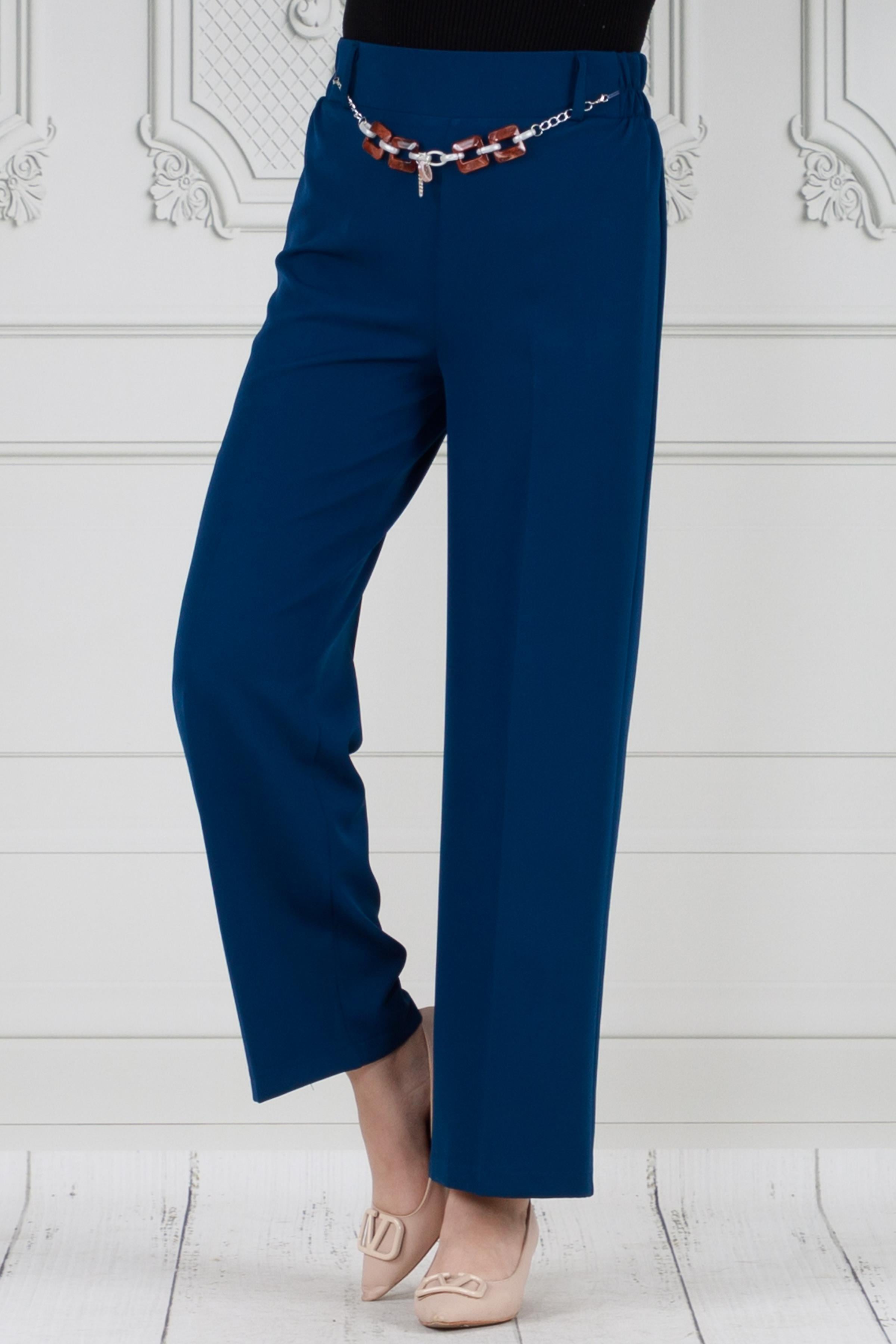 Wide leg trousers with chain at the waist - petrol color 