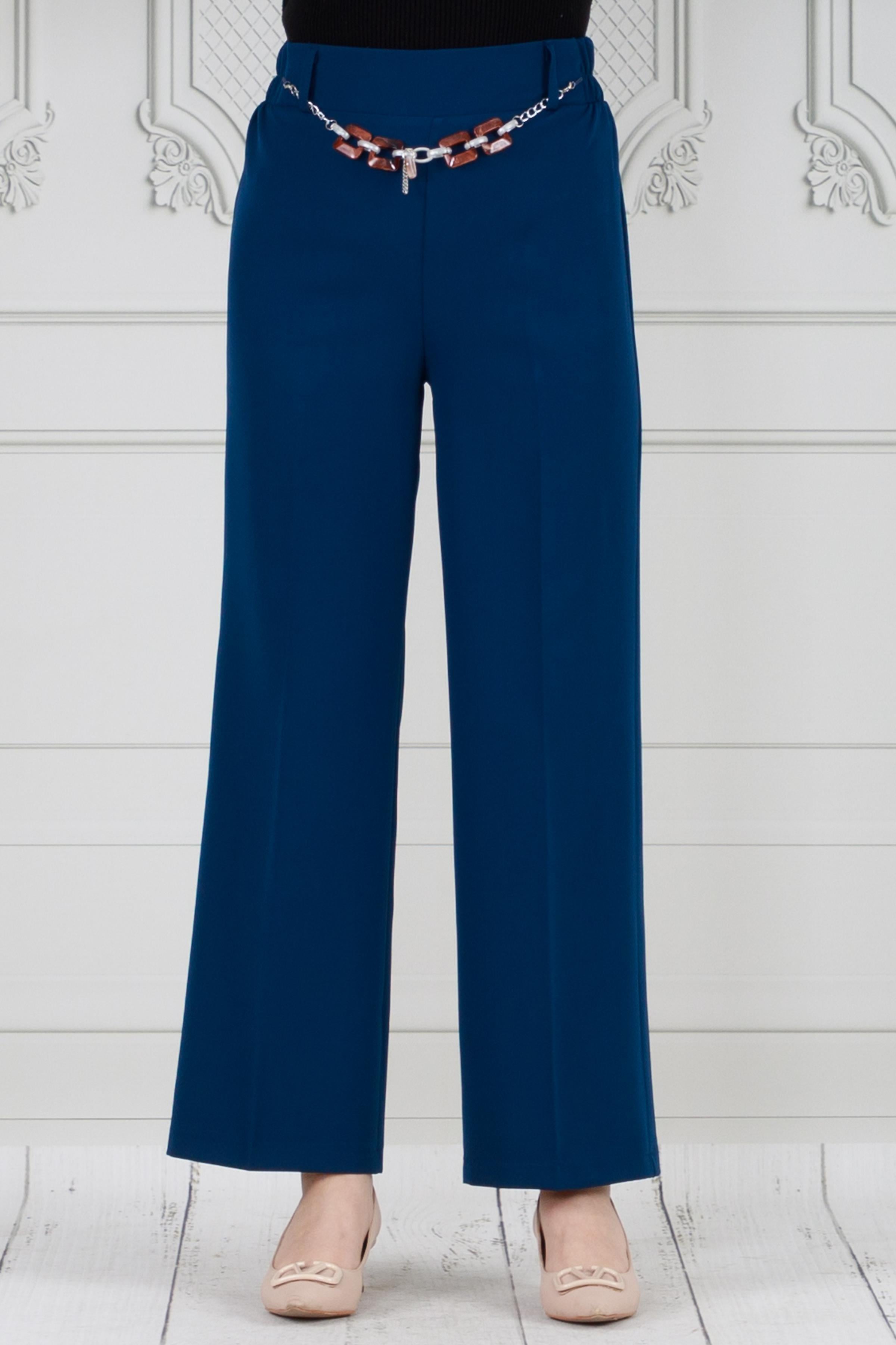 Wide leg trousers with chain at the waist - petrol color 
