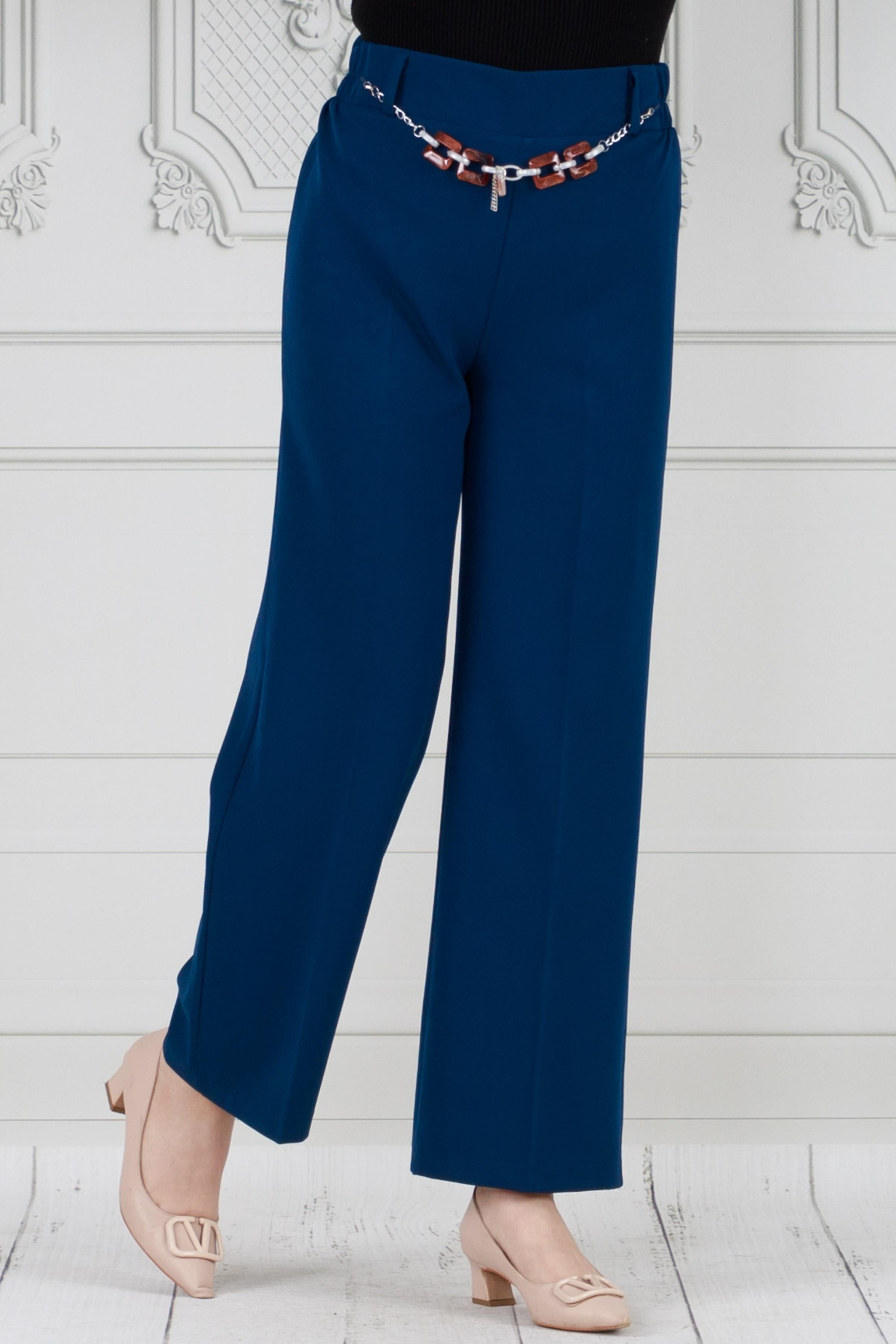 Wide leg trousers with chain at the waist - petrol color 