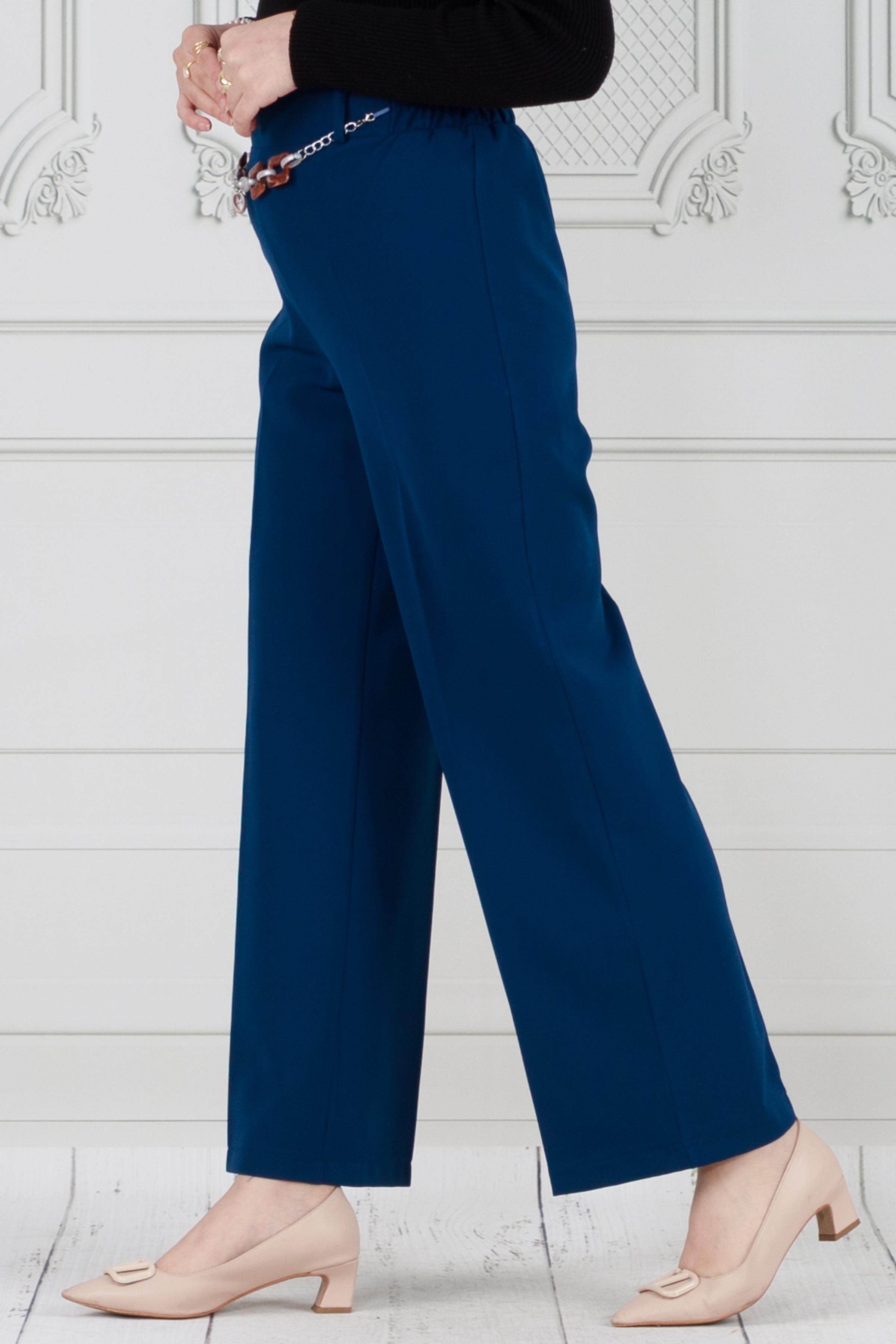 Wide leg trousers with chain at the waist - petrol color 