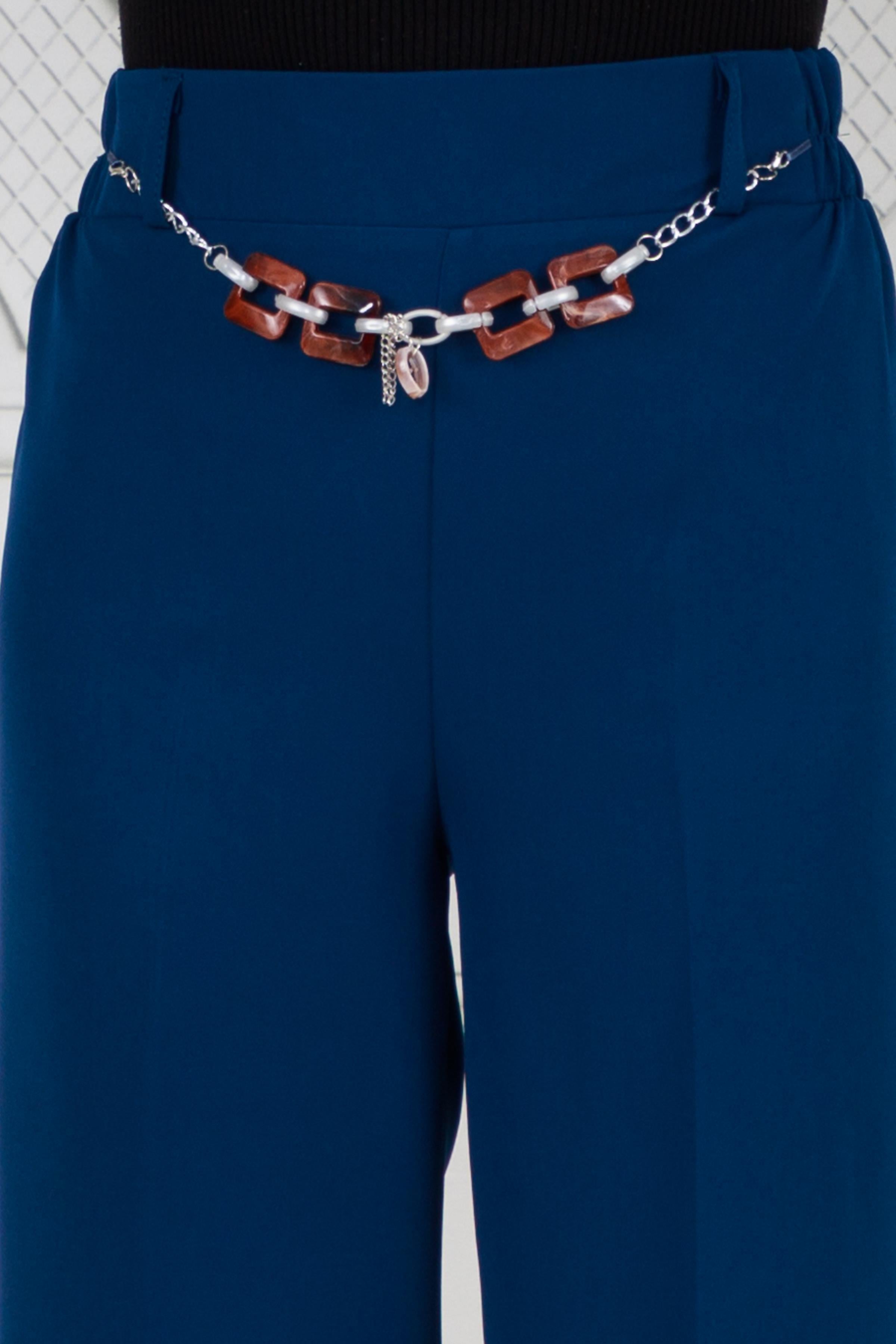 Wide leg trousers with chain at the waist - petrol color 