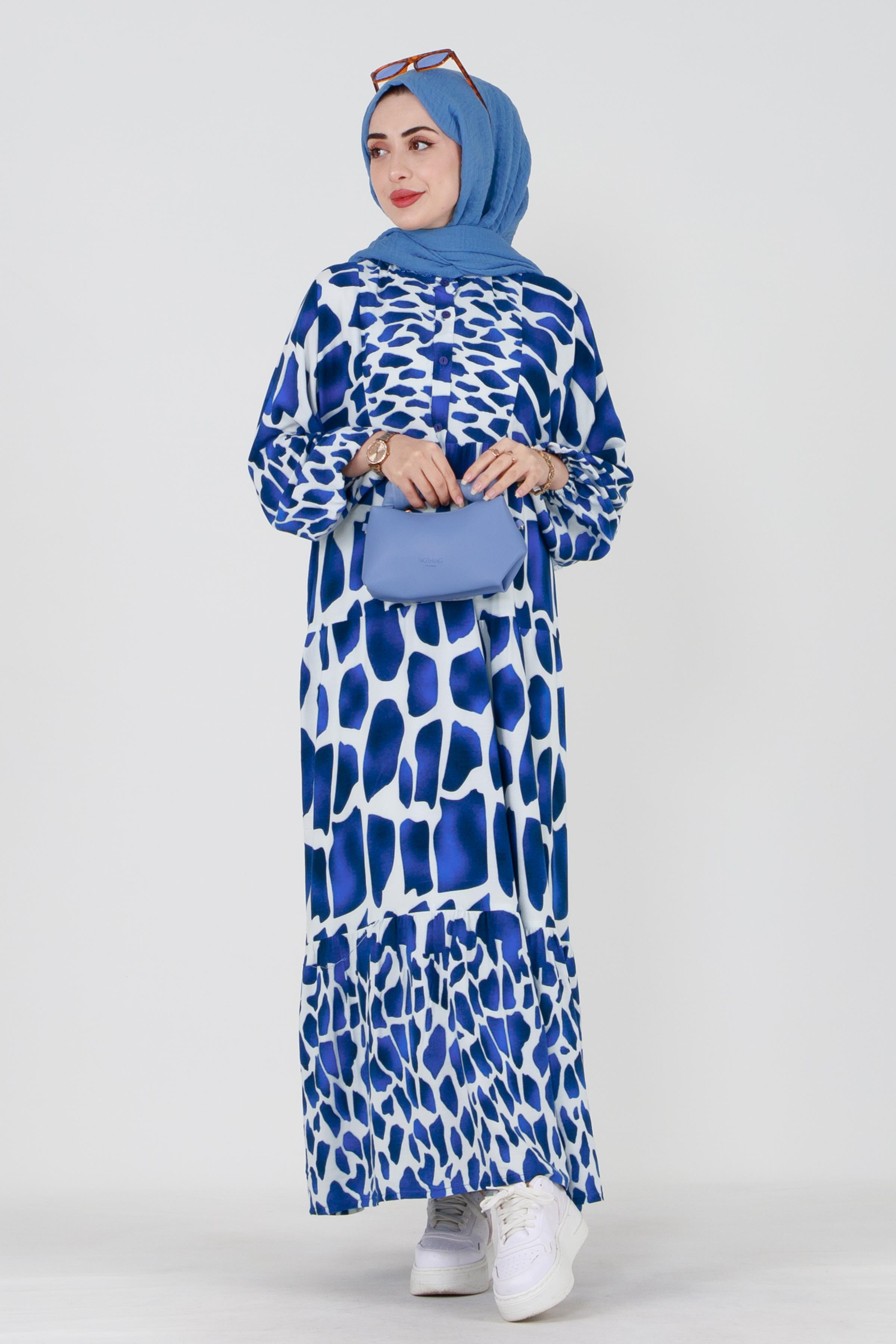 Half-Buttoned Viscose Dress-Bleu