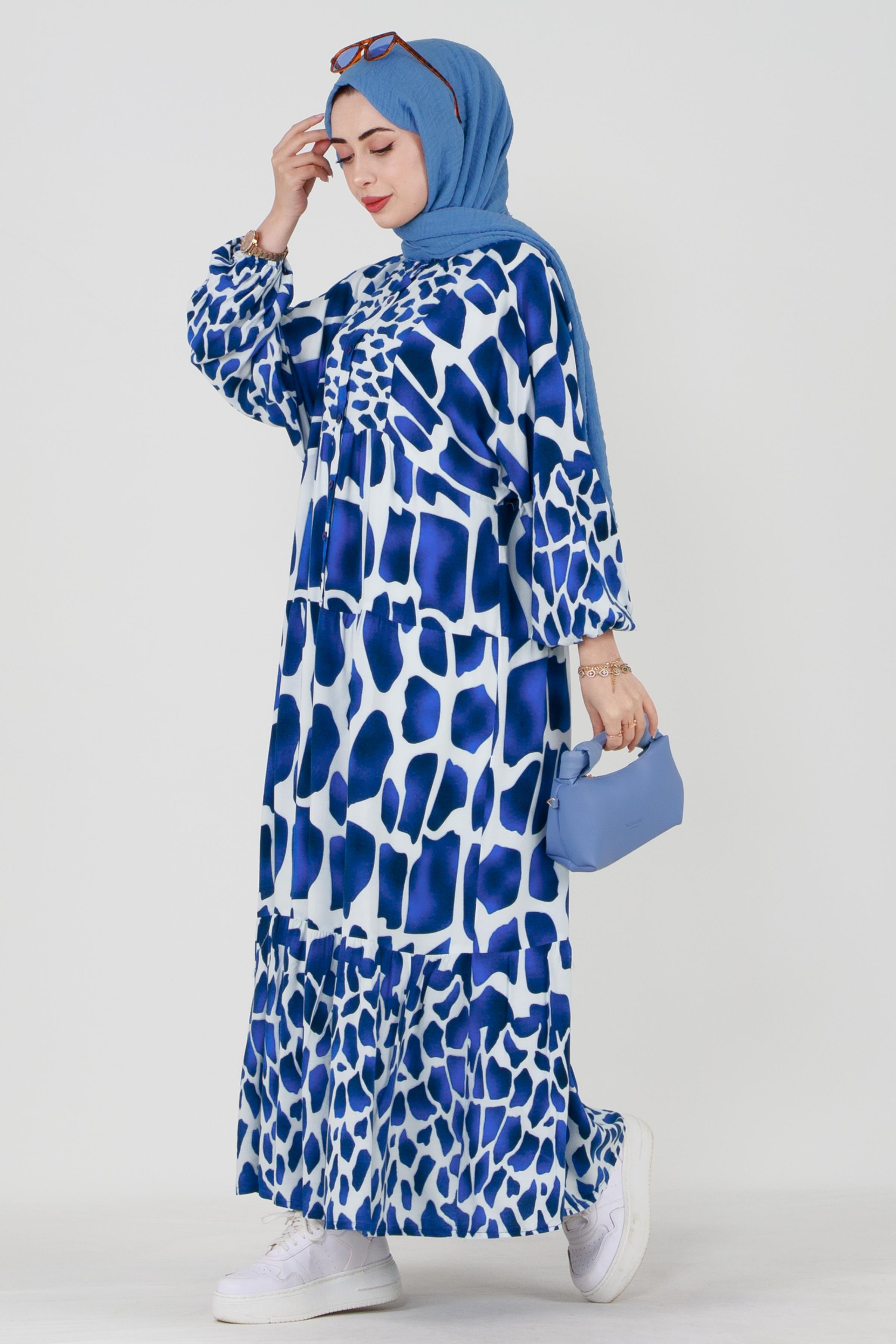 Half-Buttoned Viscose Dress-Bleu