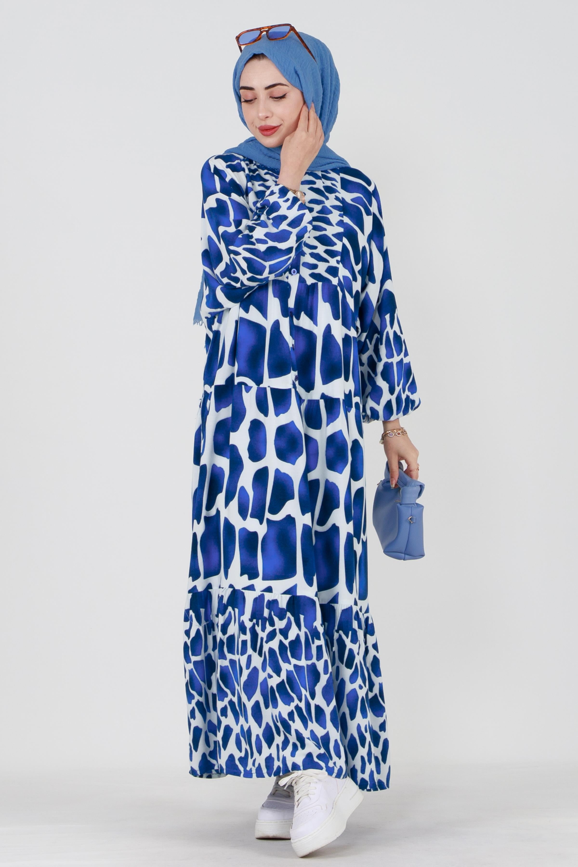 Half-Buttoned Viscose Dress-Bleu