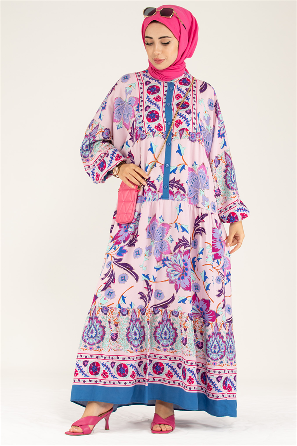 Alaçatı Viscon Elbise -Pembe Mavi