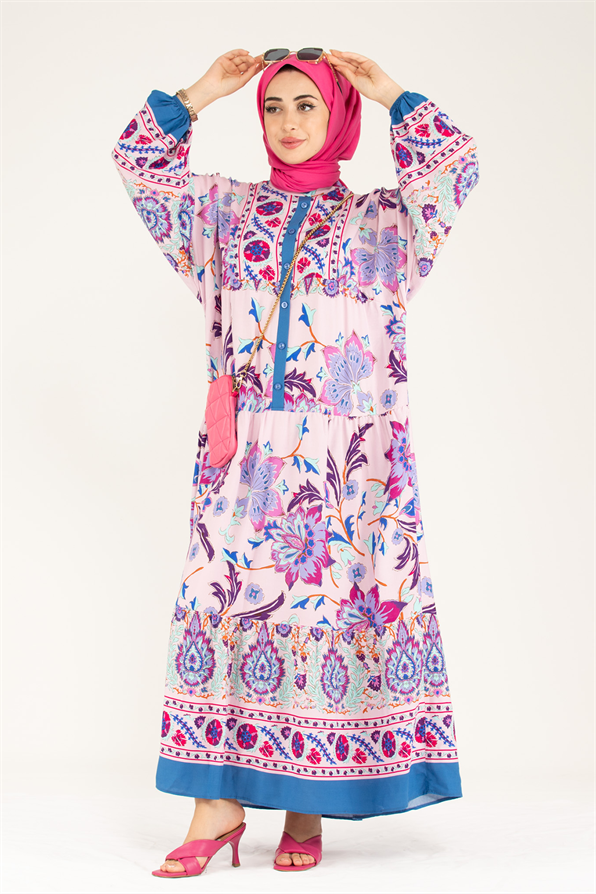 Alaçatı Viscon Elbise -Pembe Mavi